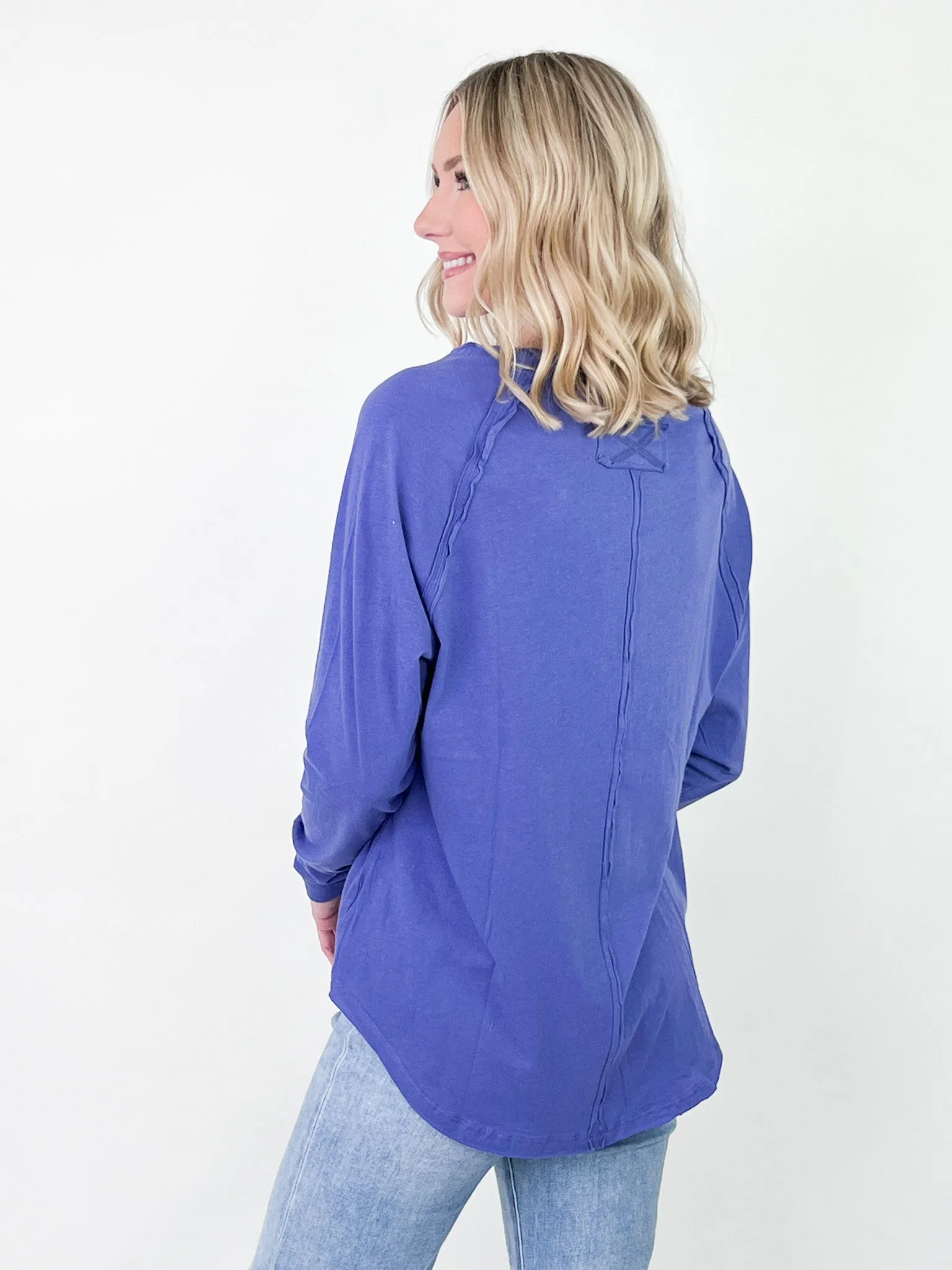 Keisha - Raglan Thumbhole Top (Blue)