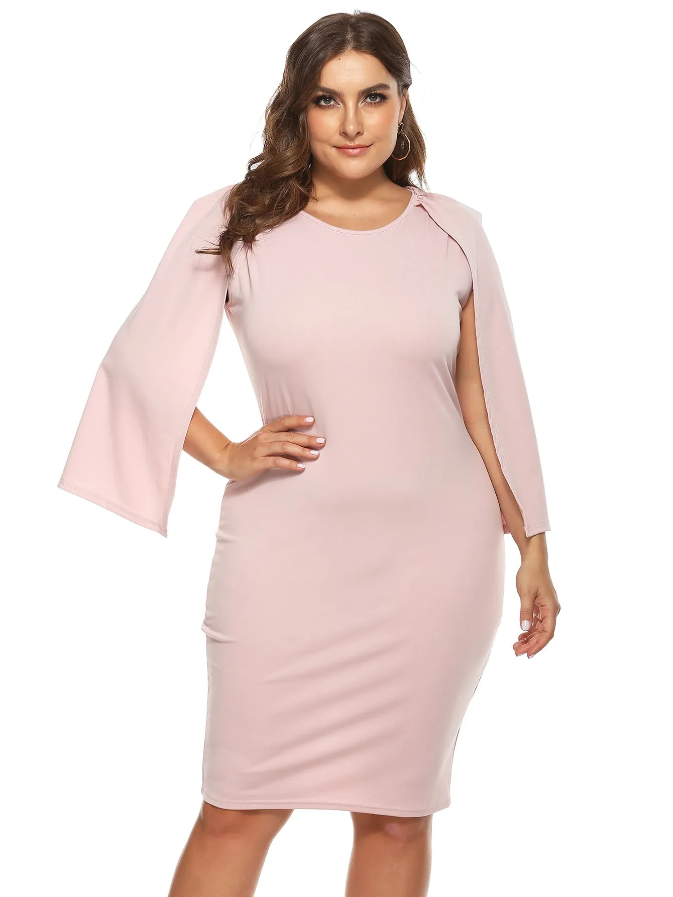 KittenAlarm - Plus Raglan Sleeve Bodycon Dress