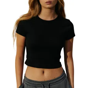 Ladies Short Sleeve Ribbed Crop Top