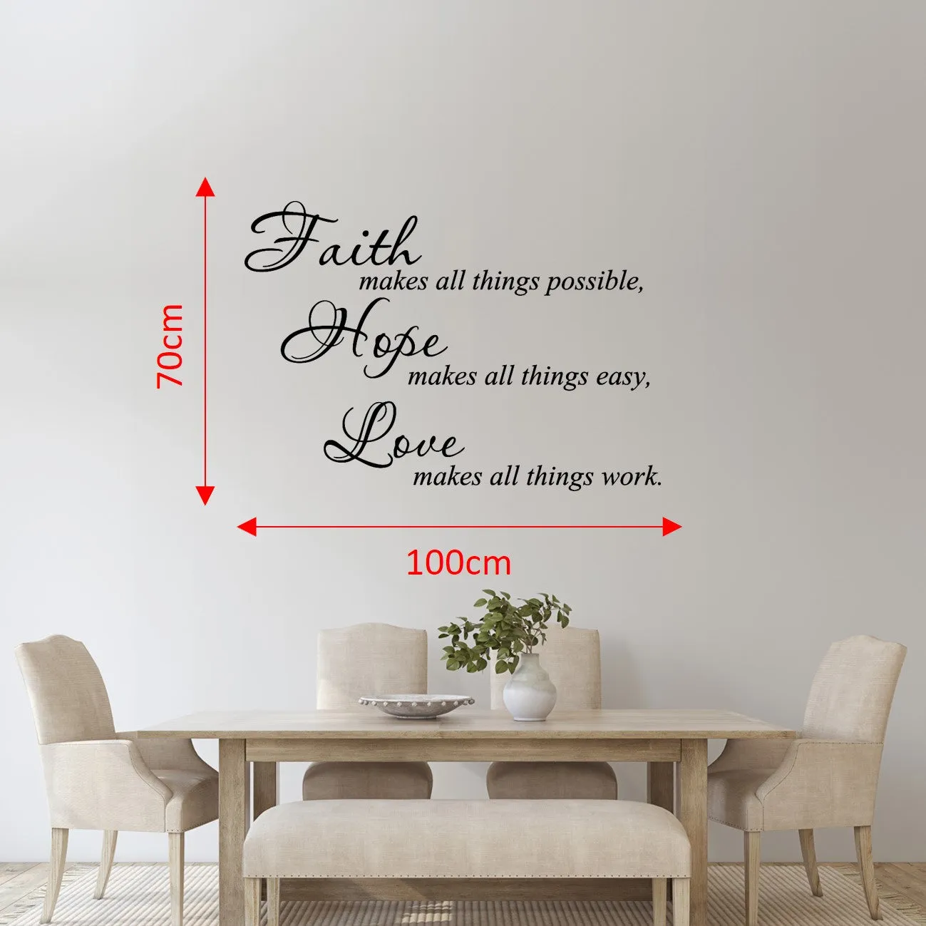 Large Vinyl Wall Art Sticker Quote: Faith | Hope | Love