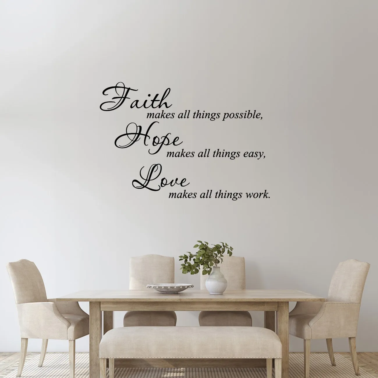 Large Vinyl Wall Art Sticker Quote: Faith | Hope | Love