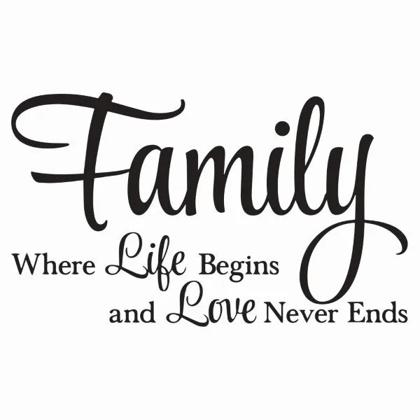 Large Vinyl Wall Art Sticker Quote: Family where life begins and love never ends