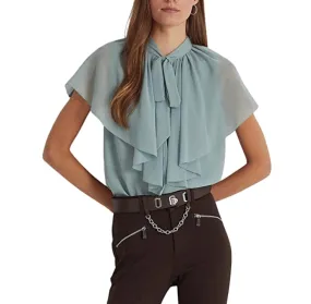 LAUREN Ralph Lauren Tie Neck Crinkle Georgette Cape Blouse