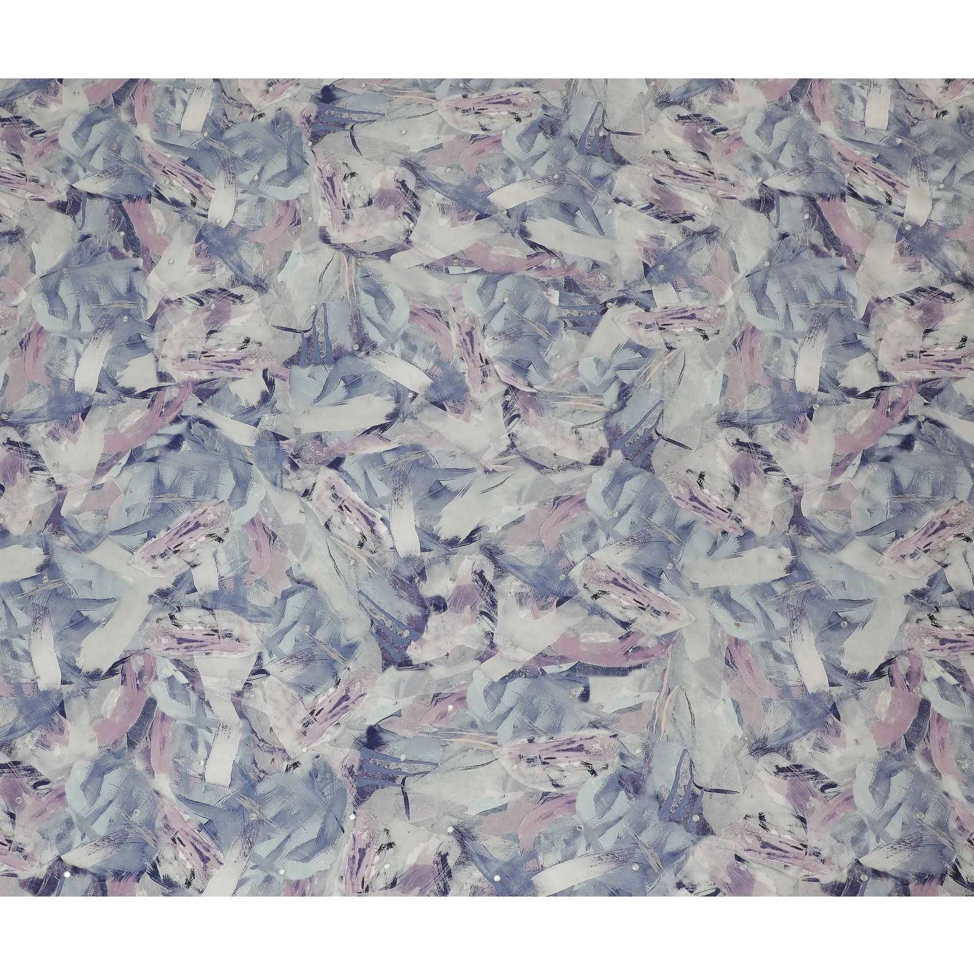 Lavender & Grey Abstract Viscose Modal Satin Fabric with Mirror Work - 110 cm Width-D20271