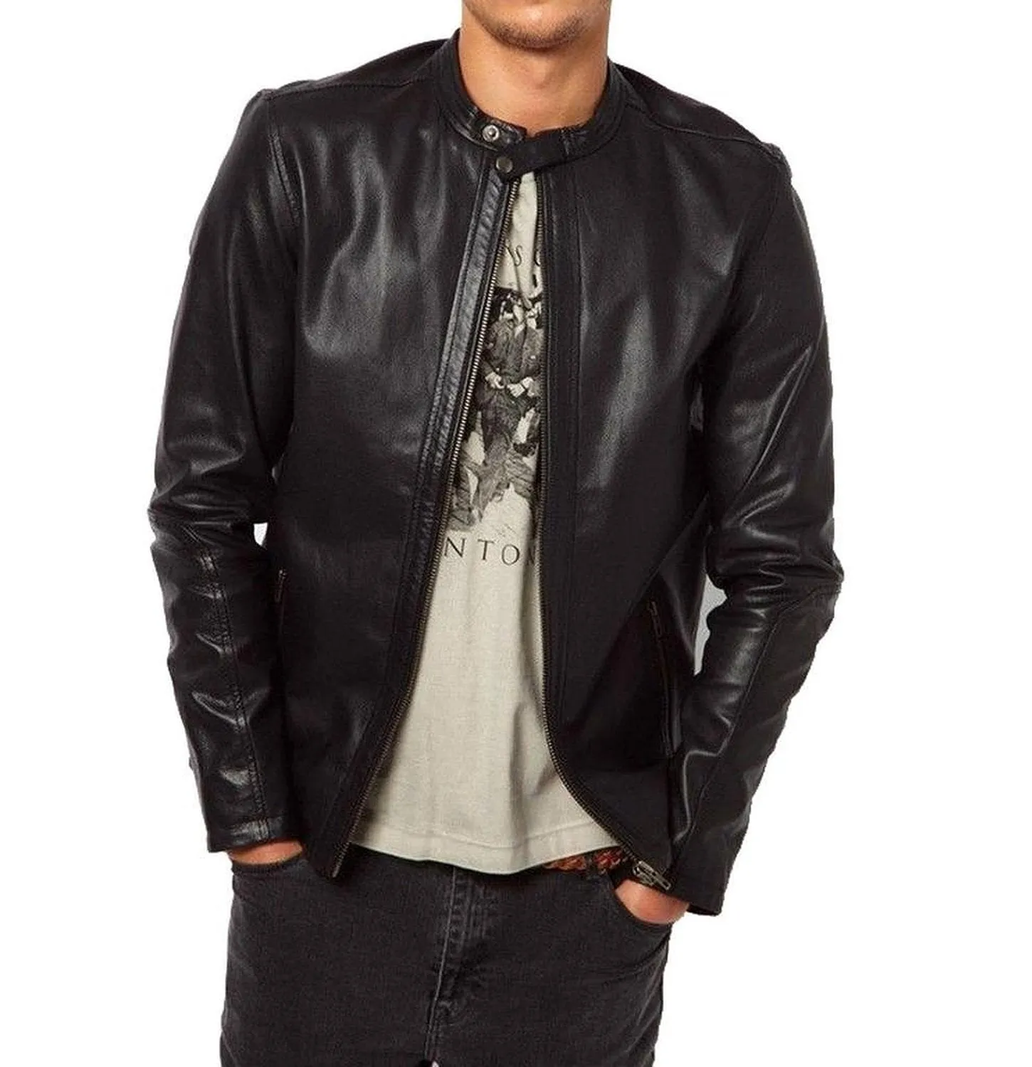 Leather Jackets Hub Mens Genuine Lambskin Leather Jacket (Black, Classic Jacket) - 1501227