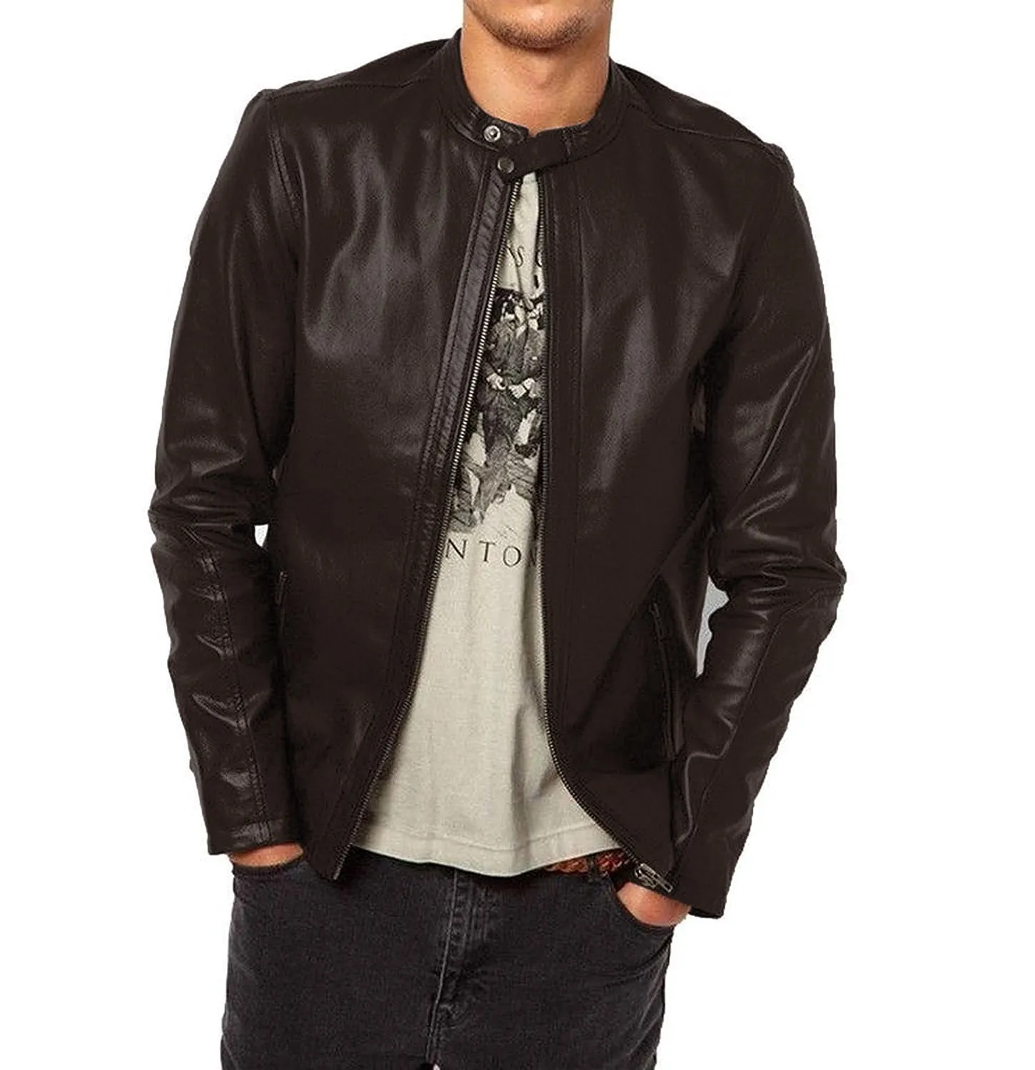 Leather Jackets Hub Mens Genuine Lambskin Leather Jacket (Black, Classic Jacket) - 1501227