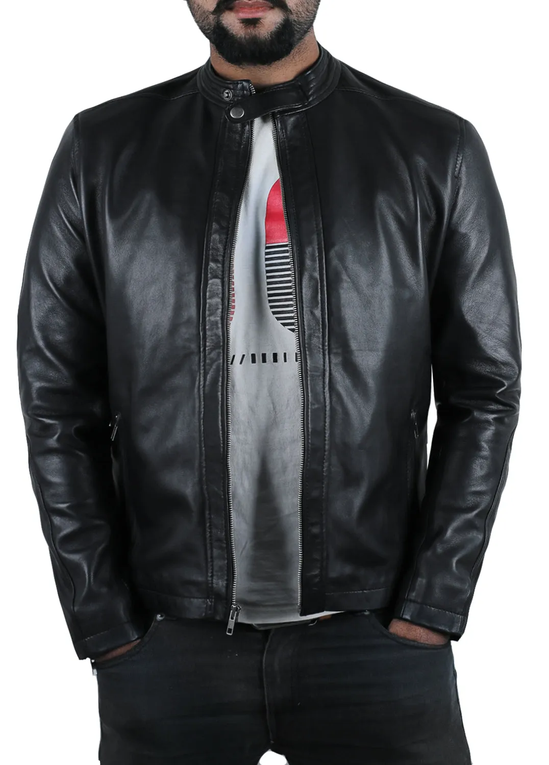 Leather Jackets Hub Mens Genuine Lambskin Leather Jacket (Black, Classic Jacket) - 1501227