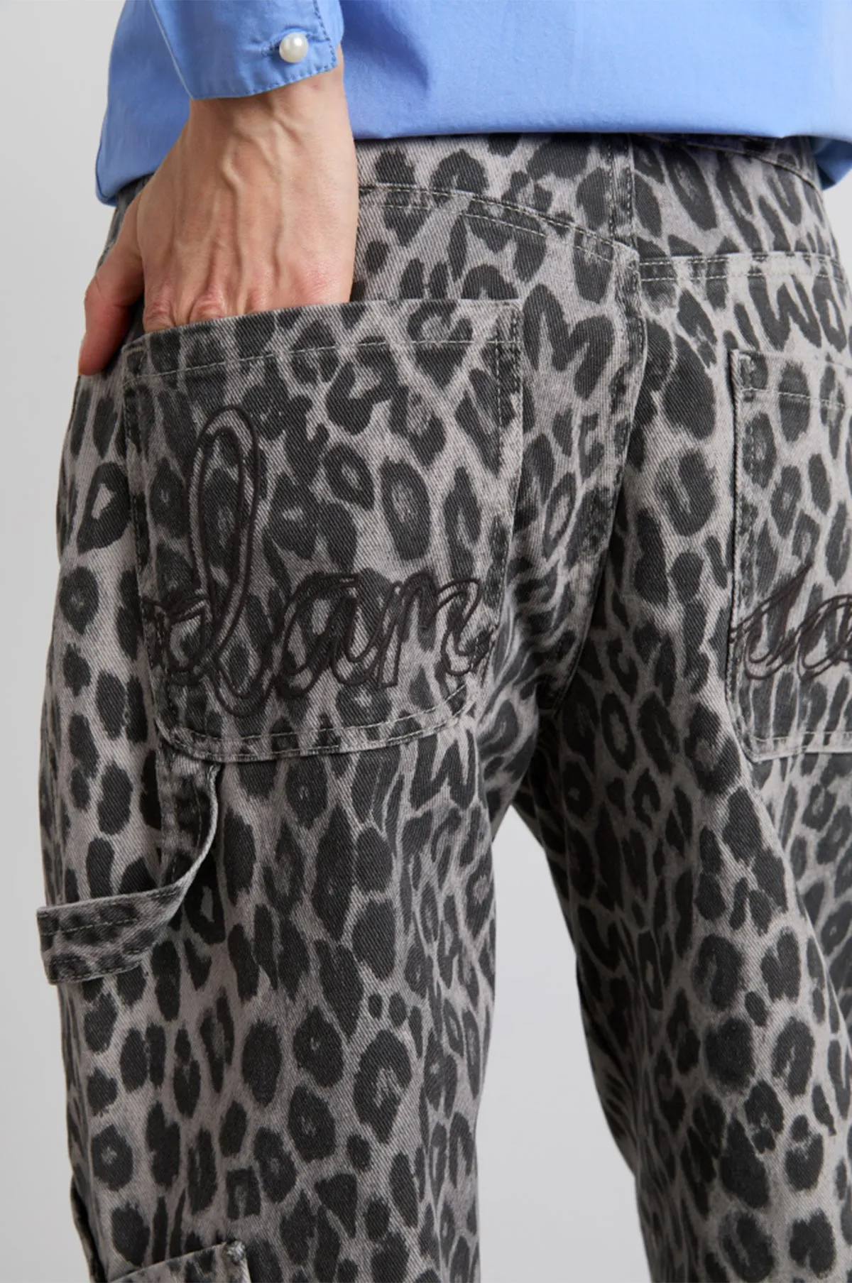 Leopard Drew Cargos Charcoal