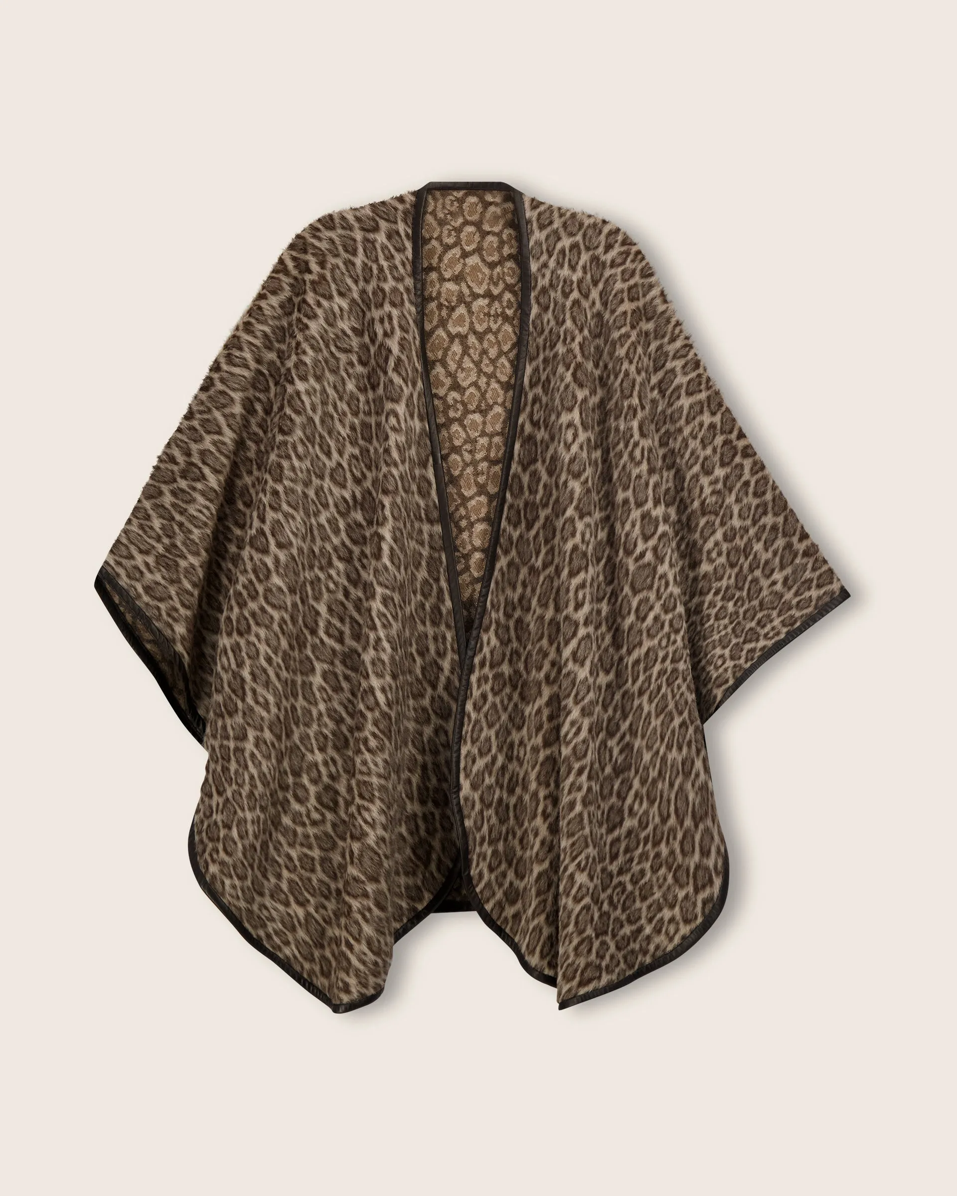 Leopard-Print Cape with Leather Trim