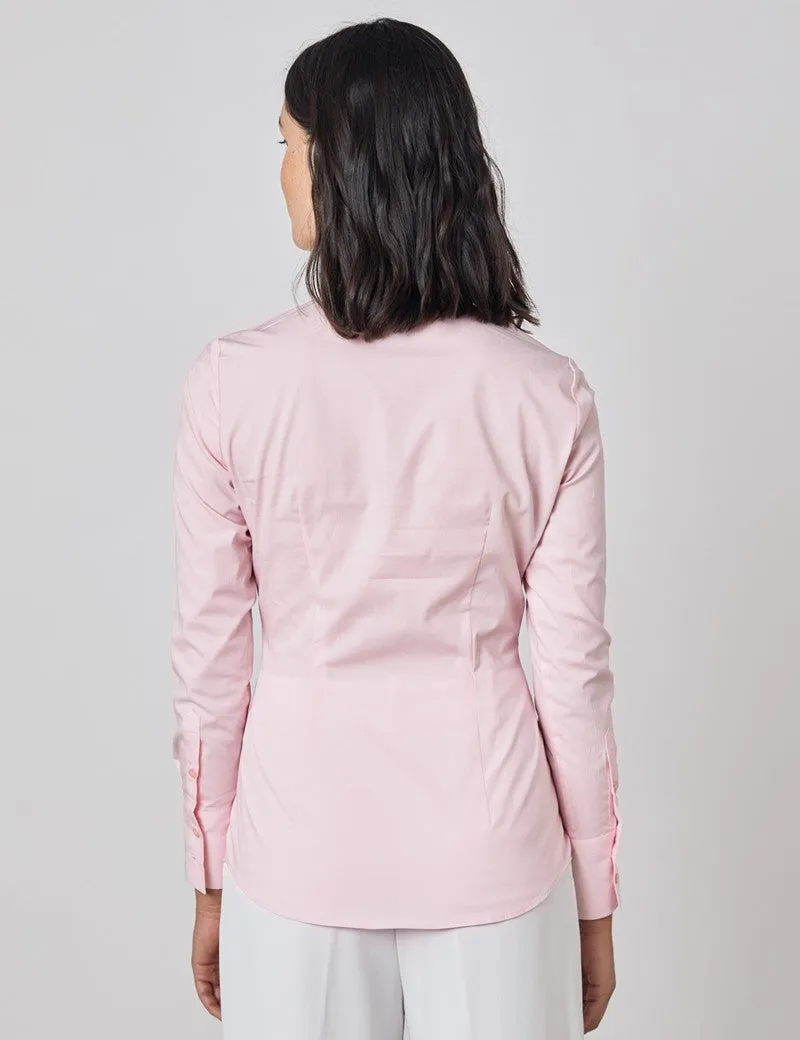 Light Pink Fitted Shirt with High Long Collar - Single Cuff