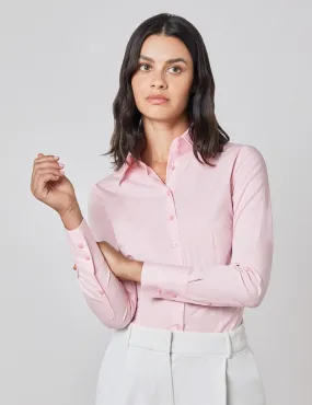 Light Pink Fitted Shirt with High Long Collar - Single Cuff