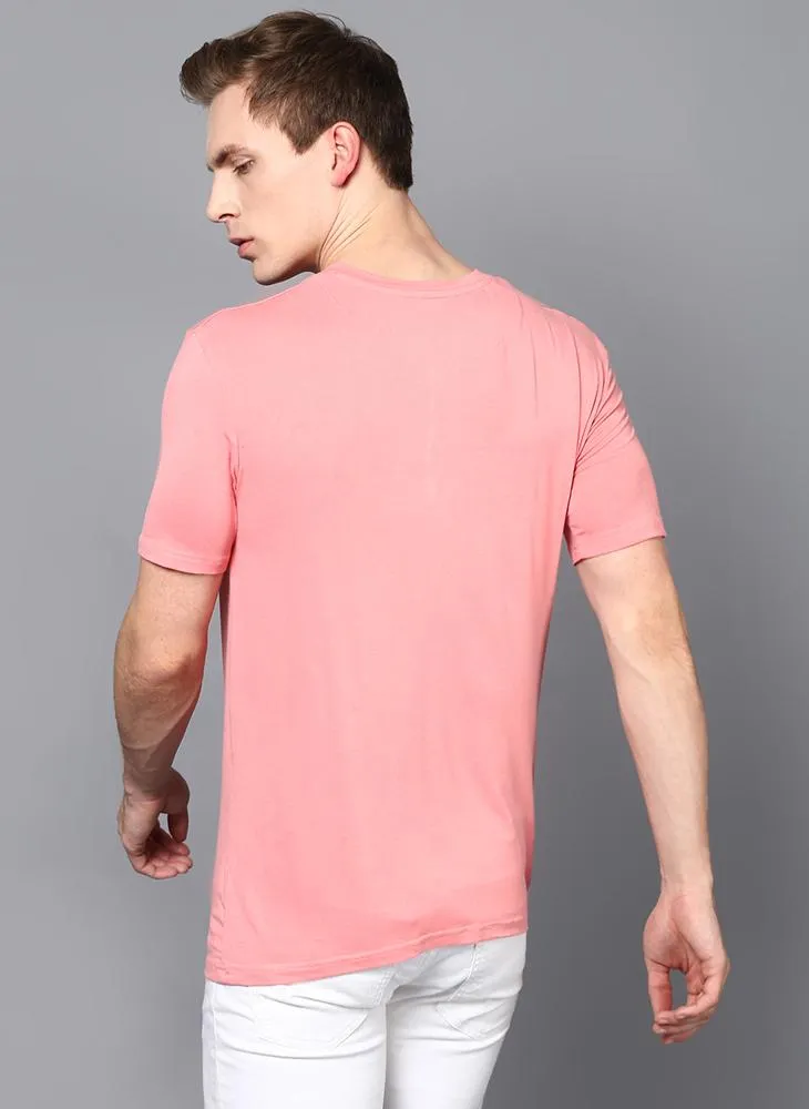 Light Pink Half Sleeve Henley Collar T-Shirt