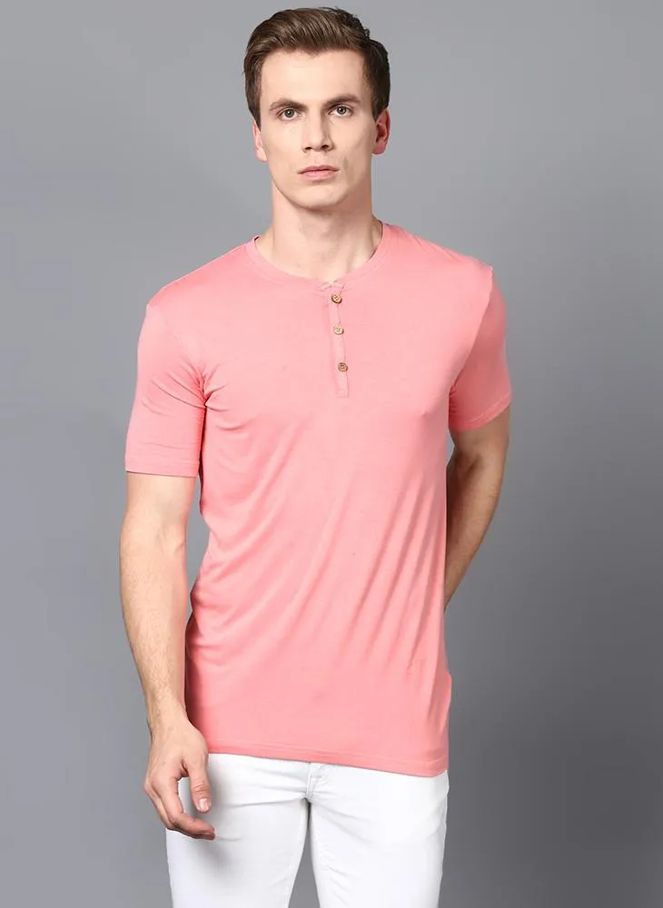 Light Pink Half Sleeve Henley Collar T-Shirt