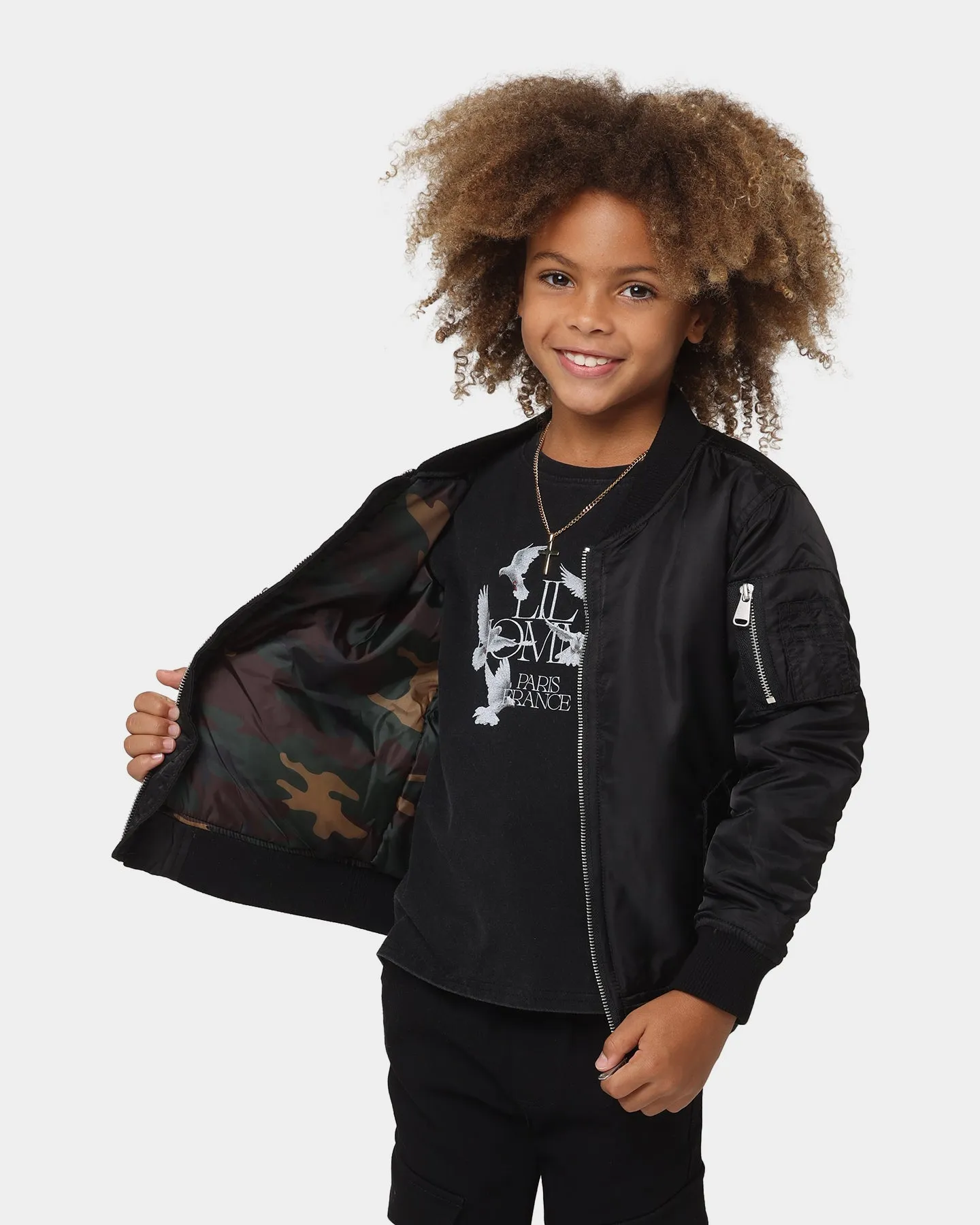 Lil Homme Kid's C-47 Bomber Jacket Black