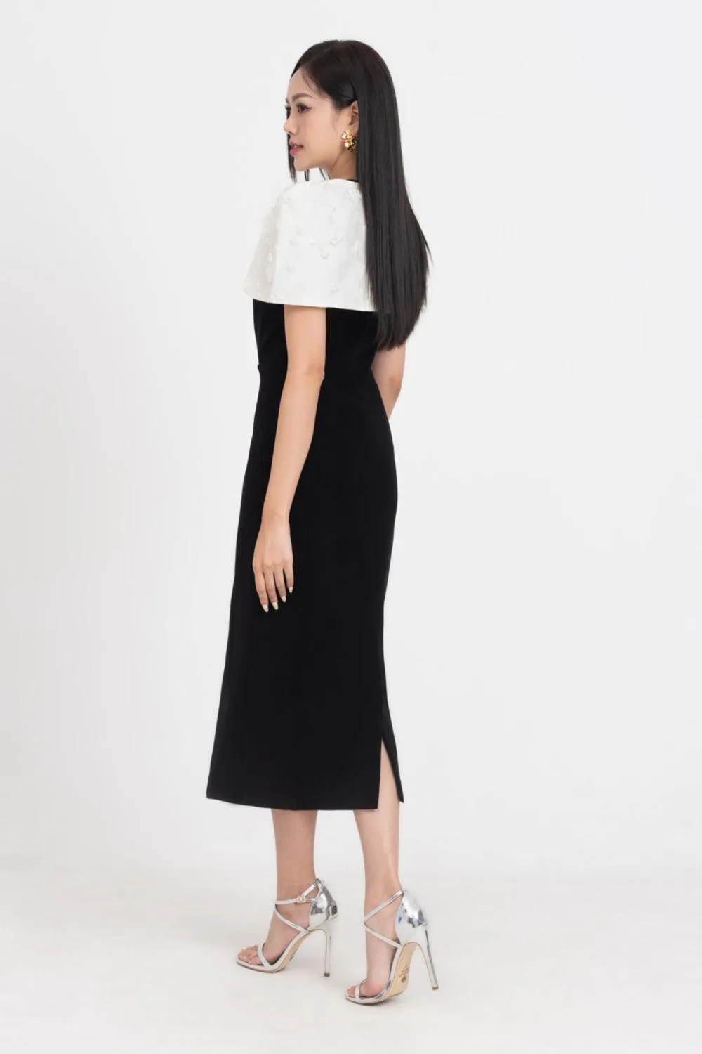 Lisa Trumpet Cape Shoulder Polycotton Midi Dress