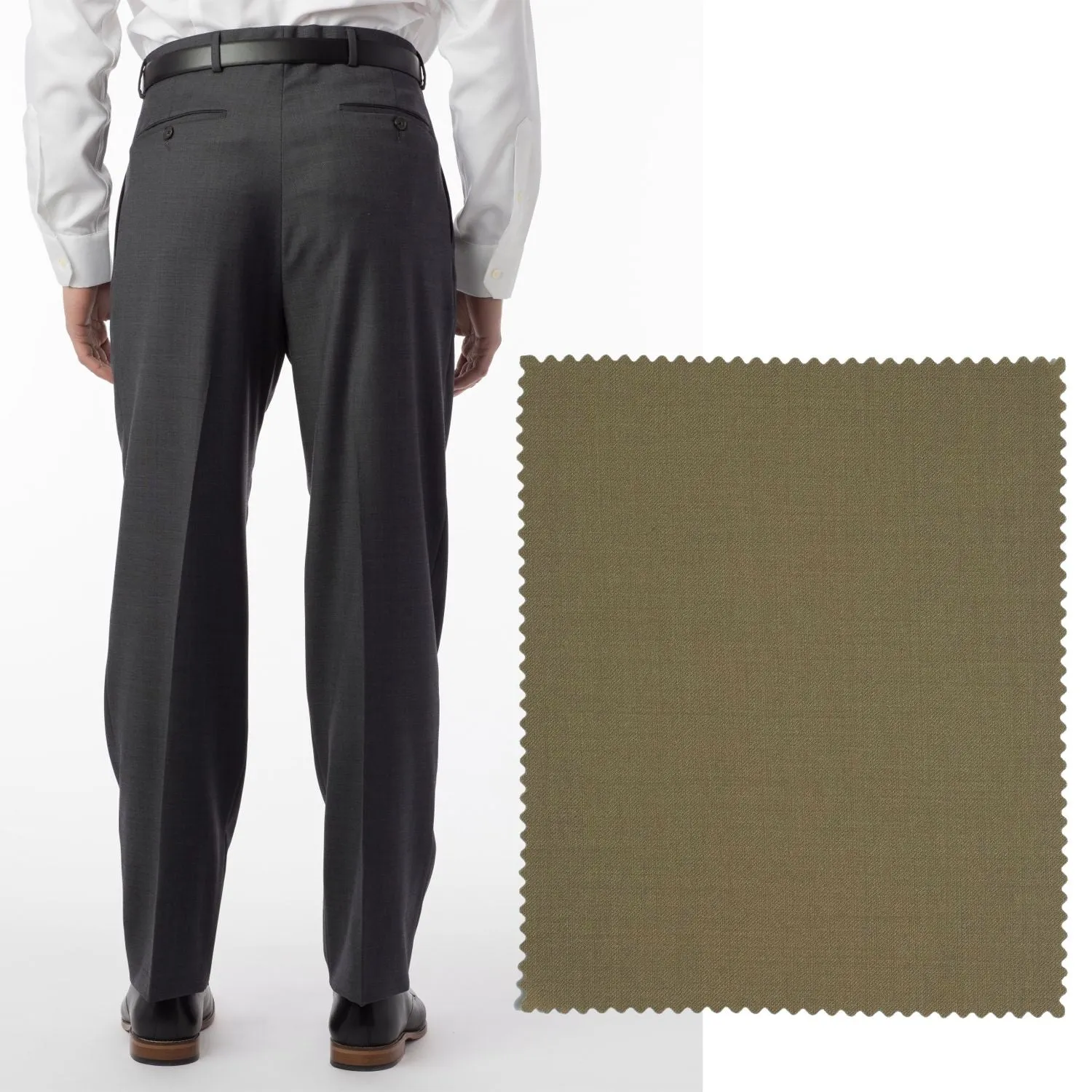 LONG FIT Super 120s Wool Gabardine Comfort-EZE Trouser in British Tan (Manchester Pleated Model) by Ballin