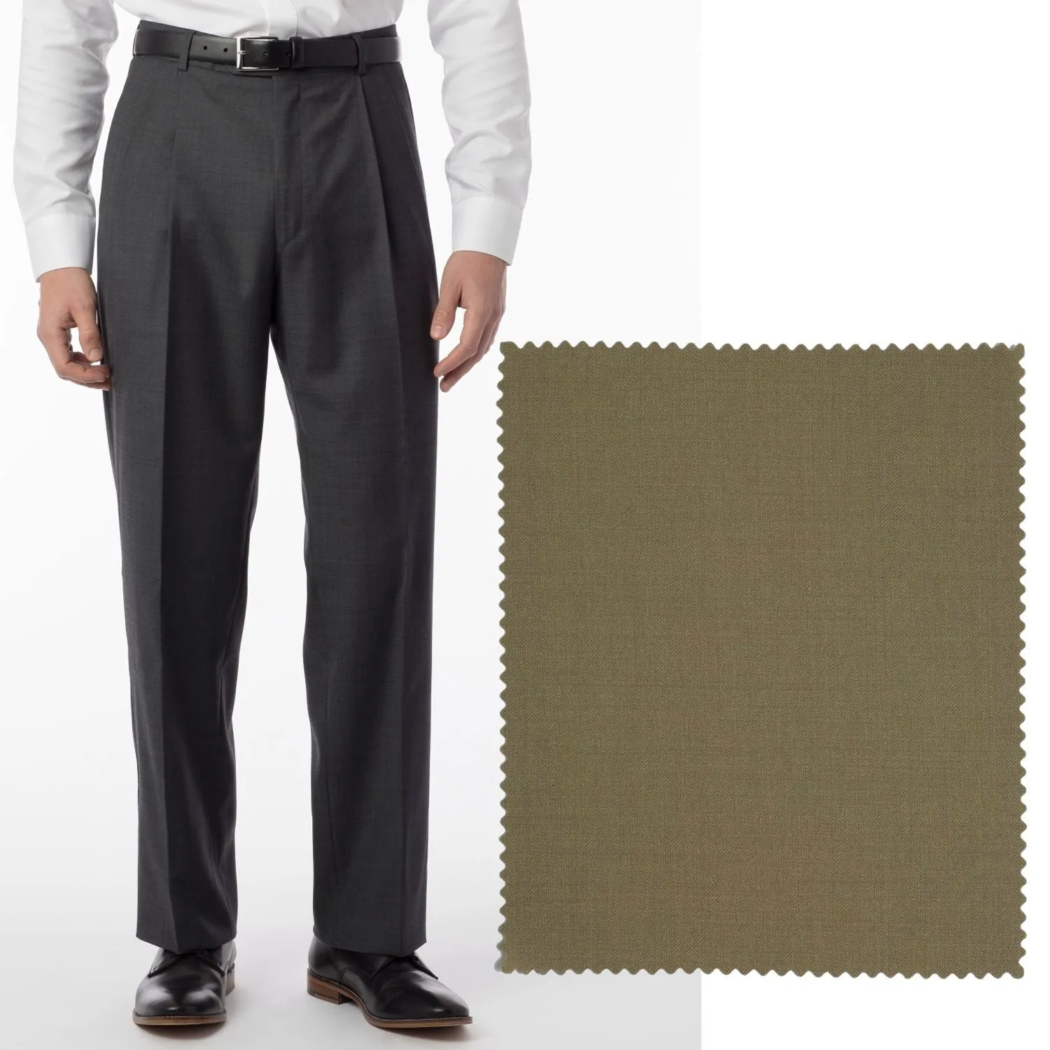 LONG FIT Super 120s Wool Gabardine Comfort-EZE Trouser in British Tan (Manchester Pleated Model) by Ballin