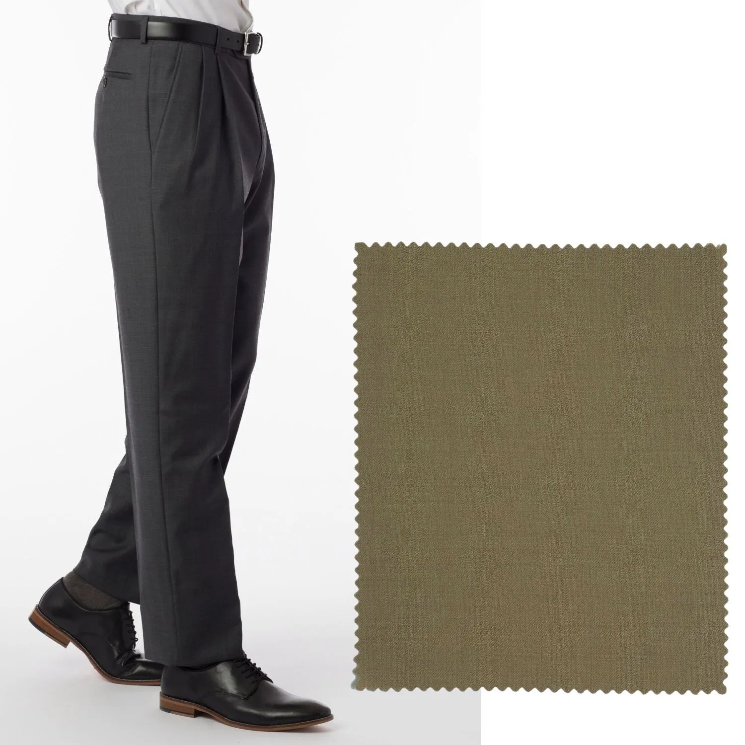 LONG FIT Super 120s Wool Gabardine Comfort-EZE Trouser in British Tan (Manchester Pleated Model) by Ballin