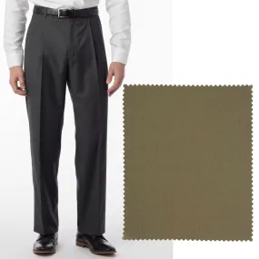 LONG FIT Super 120s Wool Gabardine Comfort-EZE Trouser in British Tan (Manchester Pleated Model) by Ballin