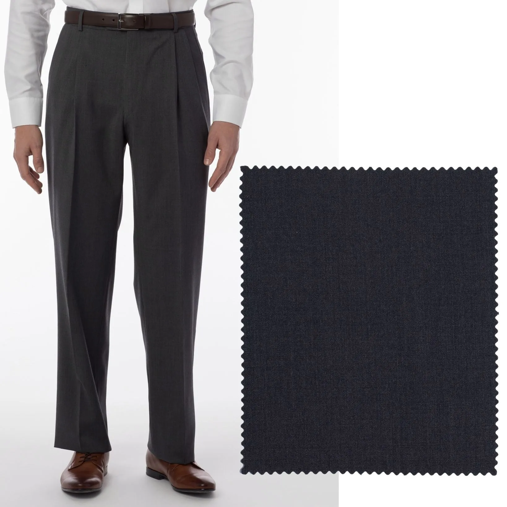 LONG FIT Super 120s Wool Gabardine Comfort-EZE Trouser in Charcoal (Manchester Pleated Model) by Ballin