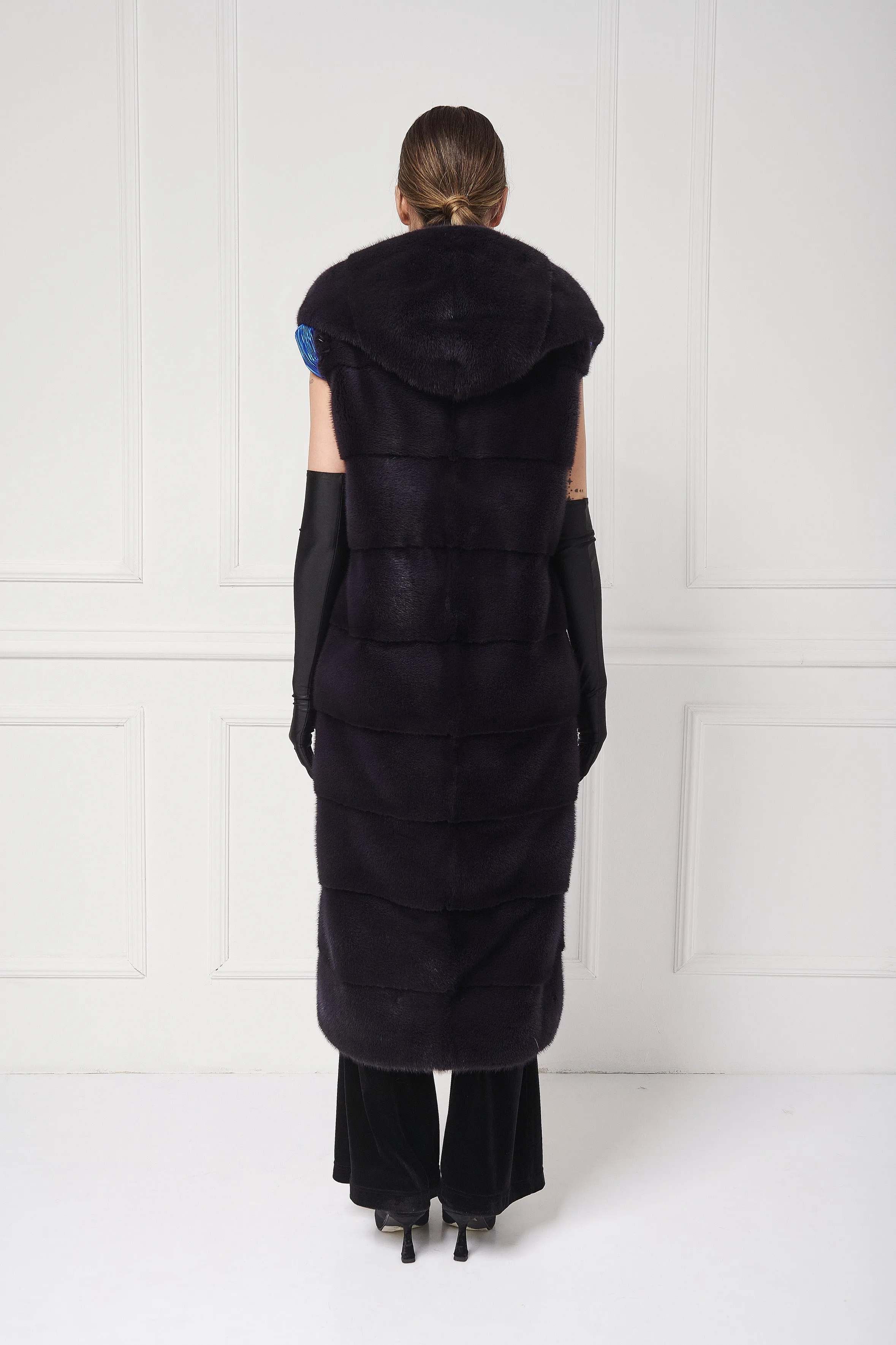 Long hooded mink vest