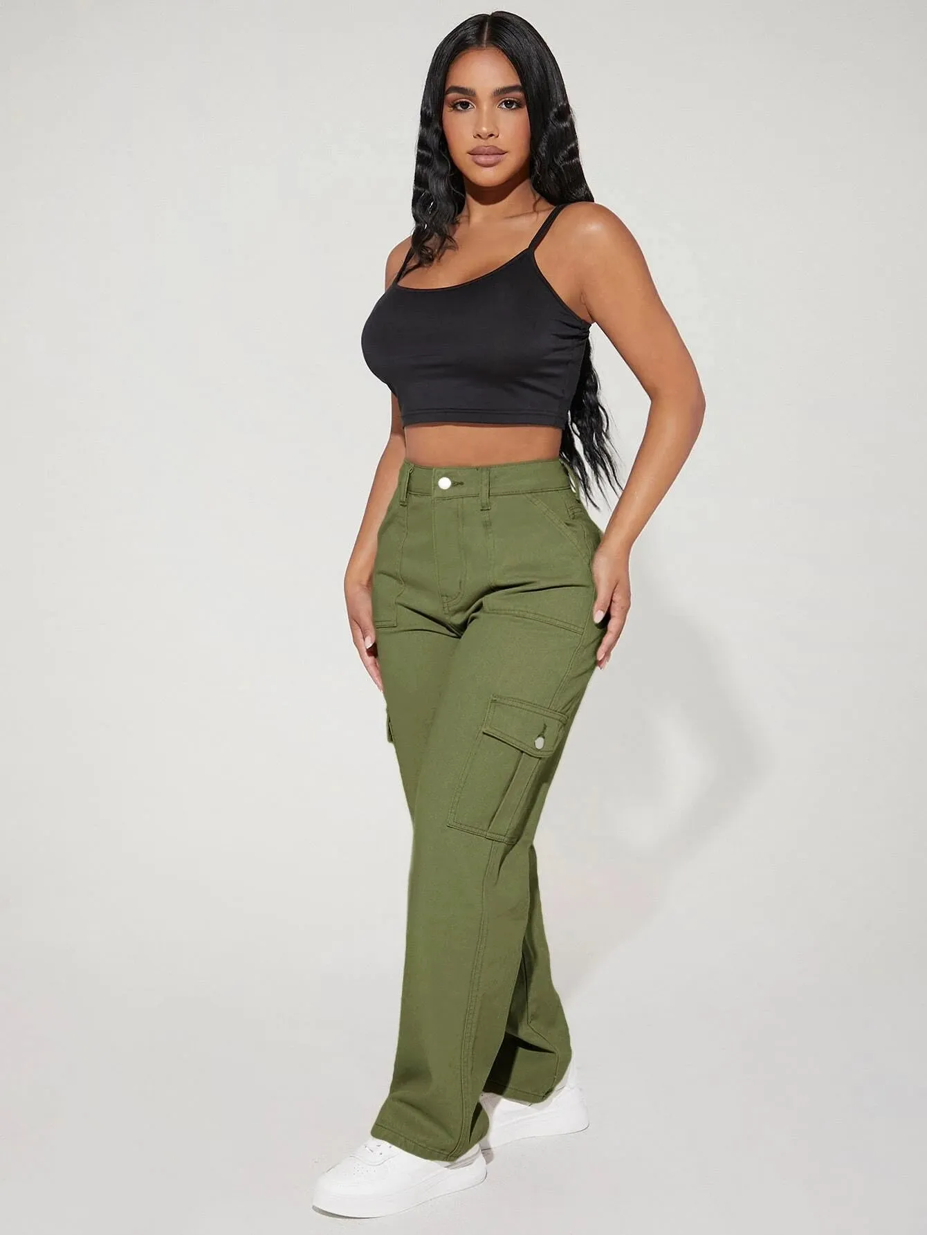 Long Length Denim Cargo Pants