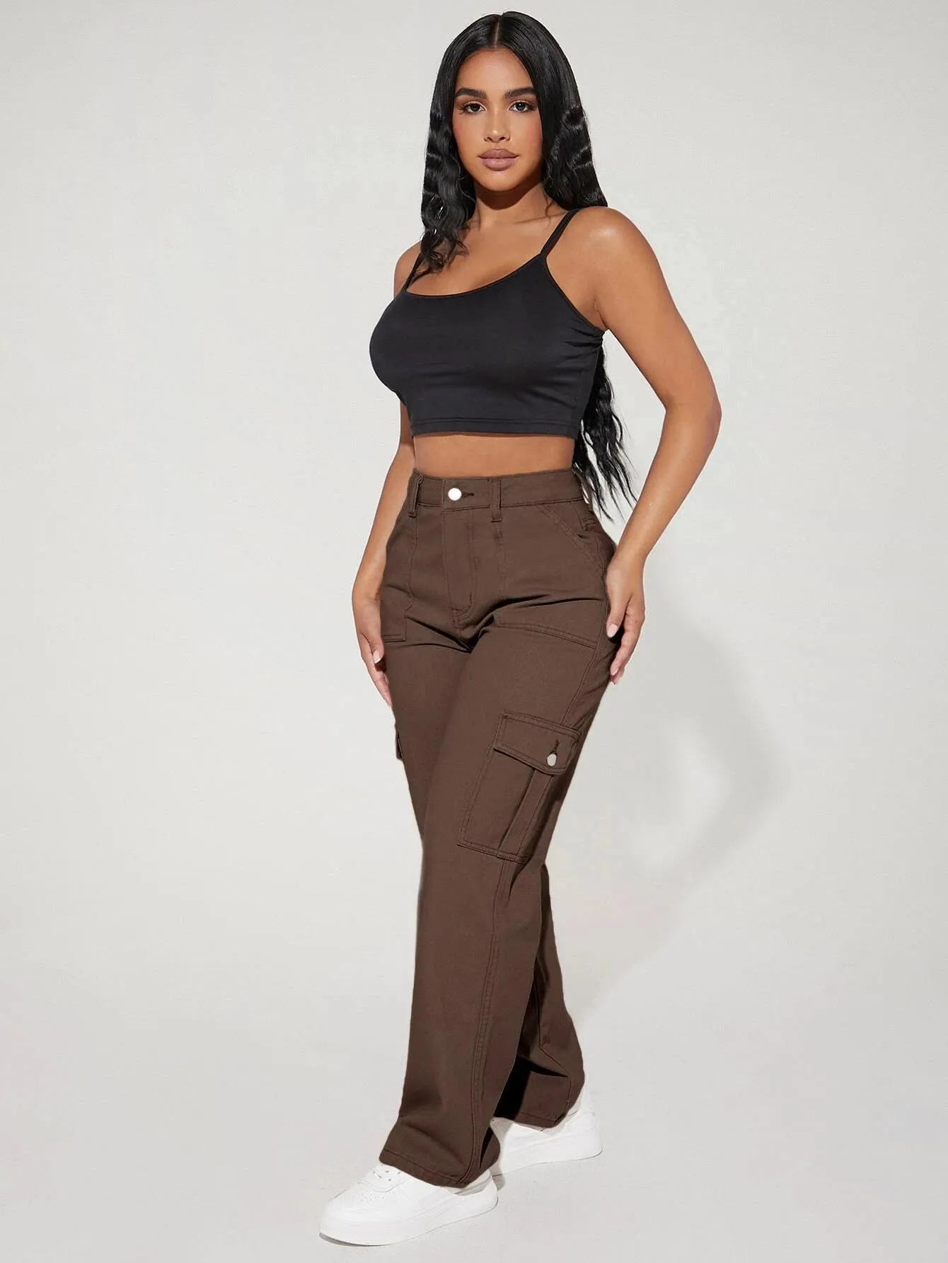 Long Length Denim Cargo Pants