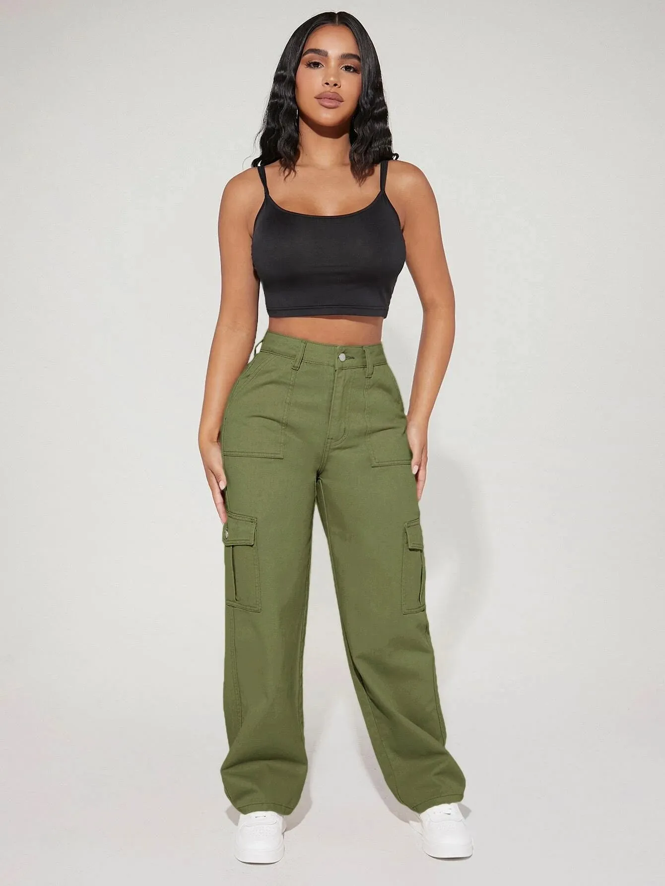 Long Length Denim Cargo Pants