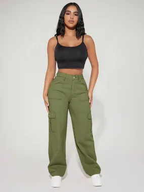 Long Length Denim Cargo Pants