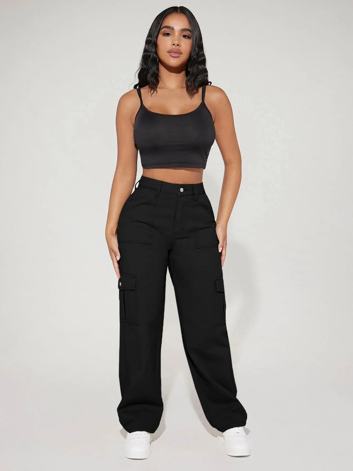 Long Length Denim Cargo Pants