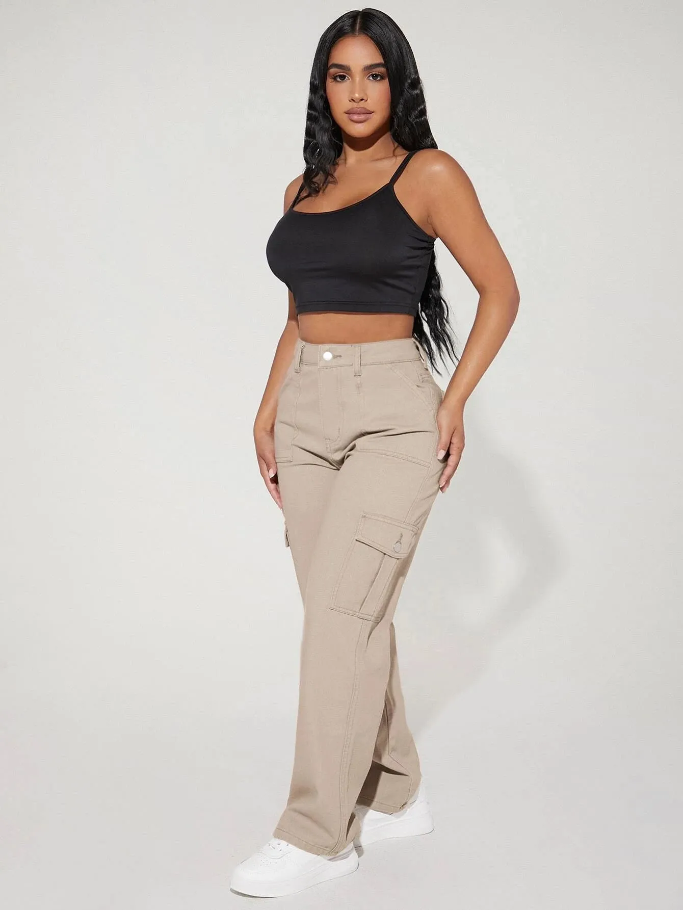 Long Length Denim Cargo Pants