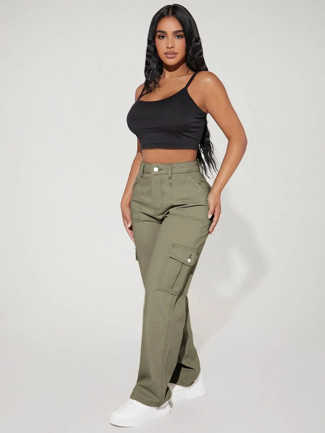 Long Length Denim Cargo Pants