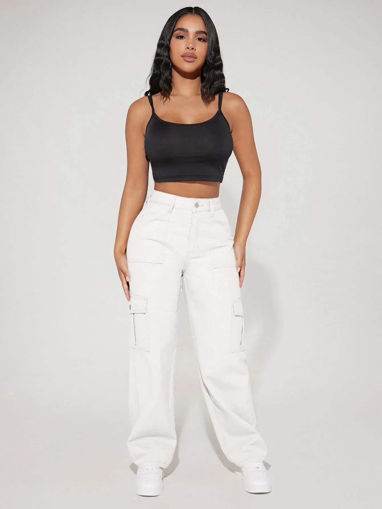 Long Length Denim Cargo Pants