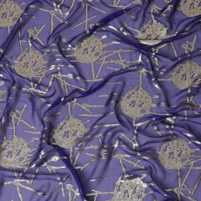 Luxurious Purple Silk Chiffon Fabric with Metallic Lurex, 110 cm Wide, South Korean Design-D19583