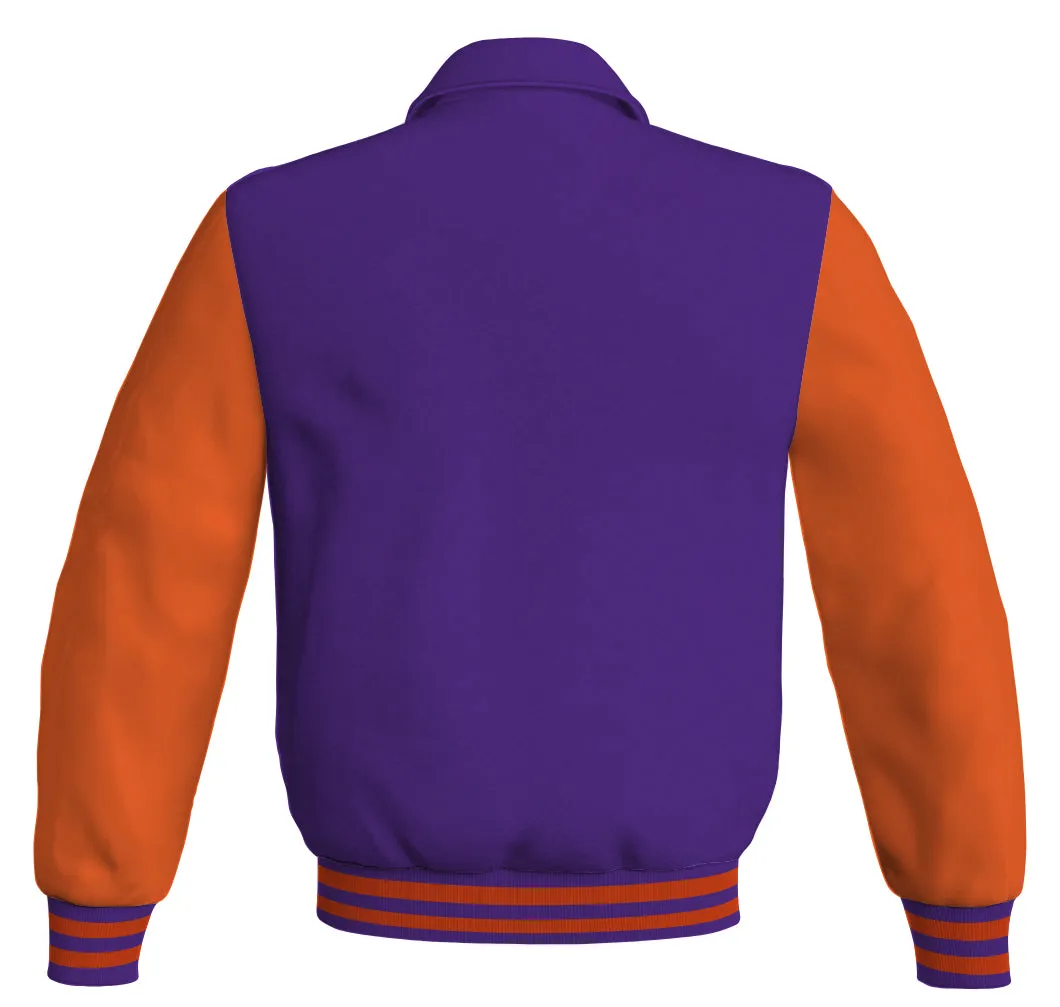 Luxury Bomber Classic Jacket Purple Body and Orange Leather Sleeves