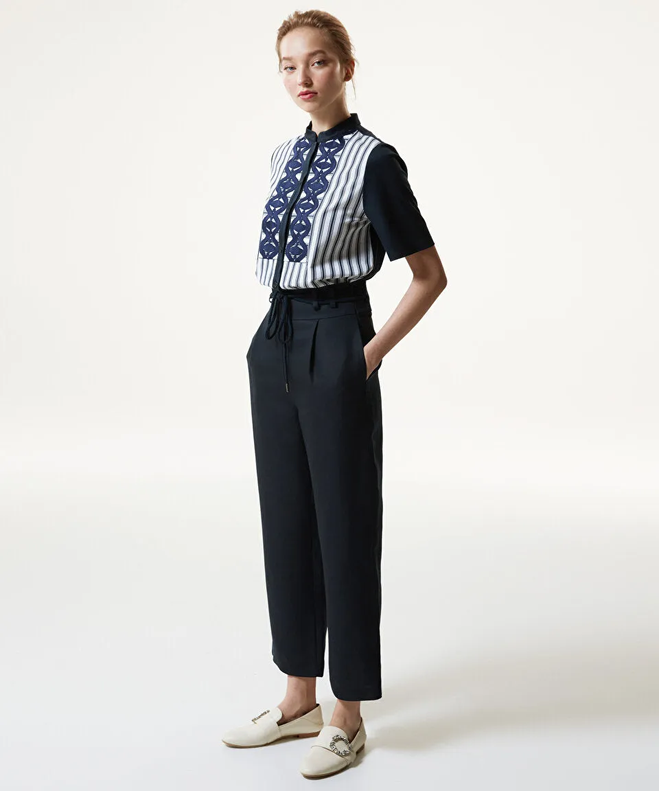 Machka High Waist Trousers With Rope Belt Navy Blue