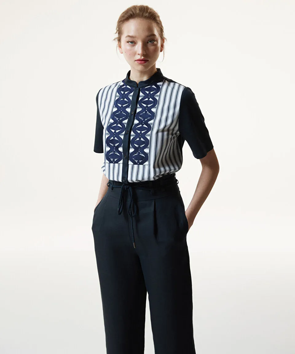 Machka High Waist Trousers With Rope Belt Navy Blue