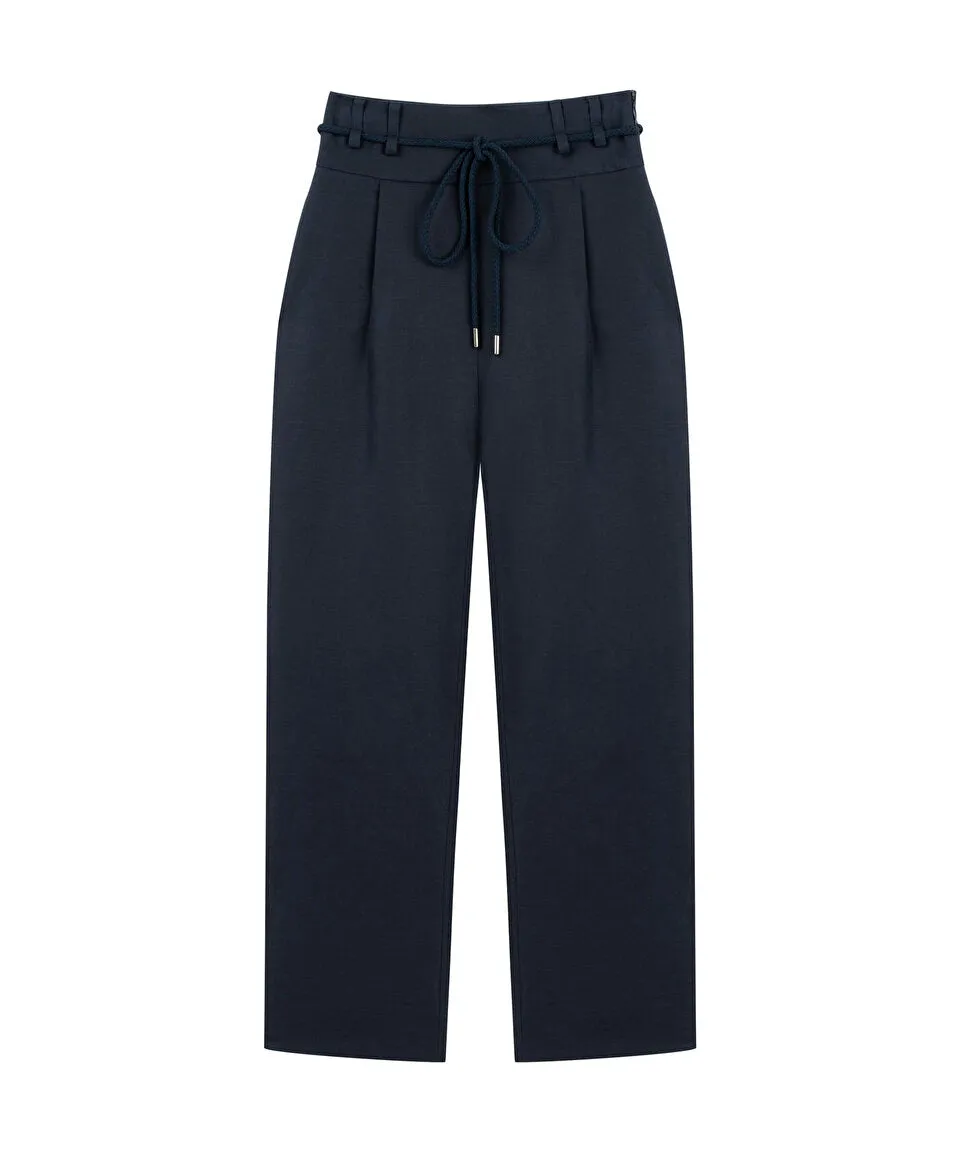 Machka High Waist Trousers With Rope Belt Navy Blue