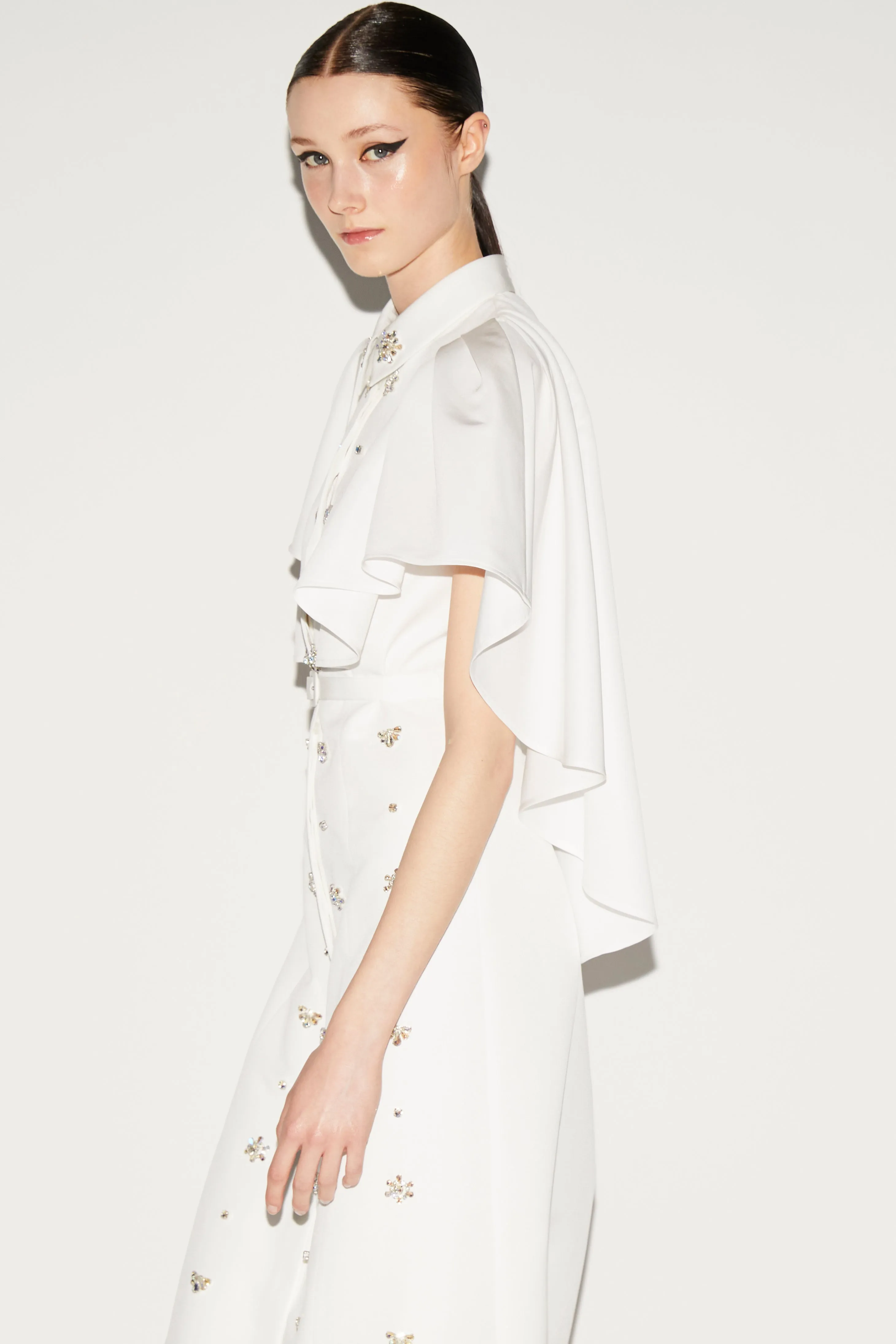 MAIRA DRESS WHITE EMBELLISHED FAILLE