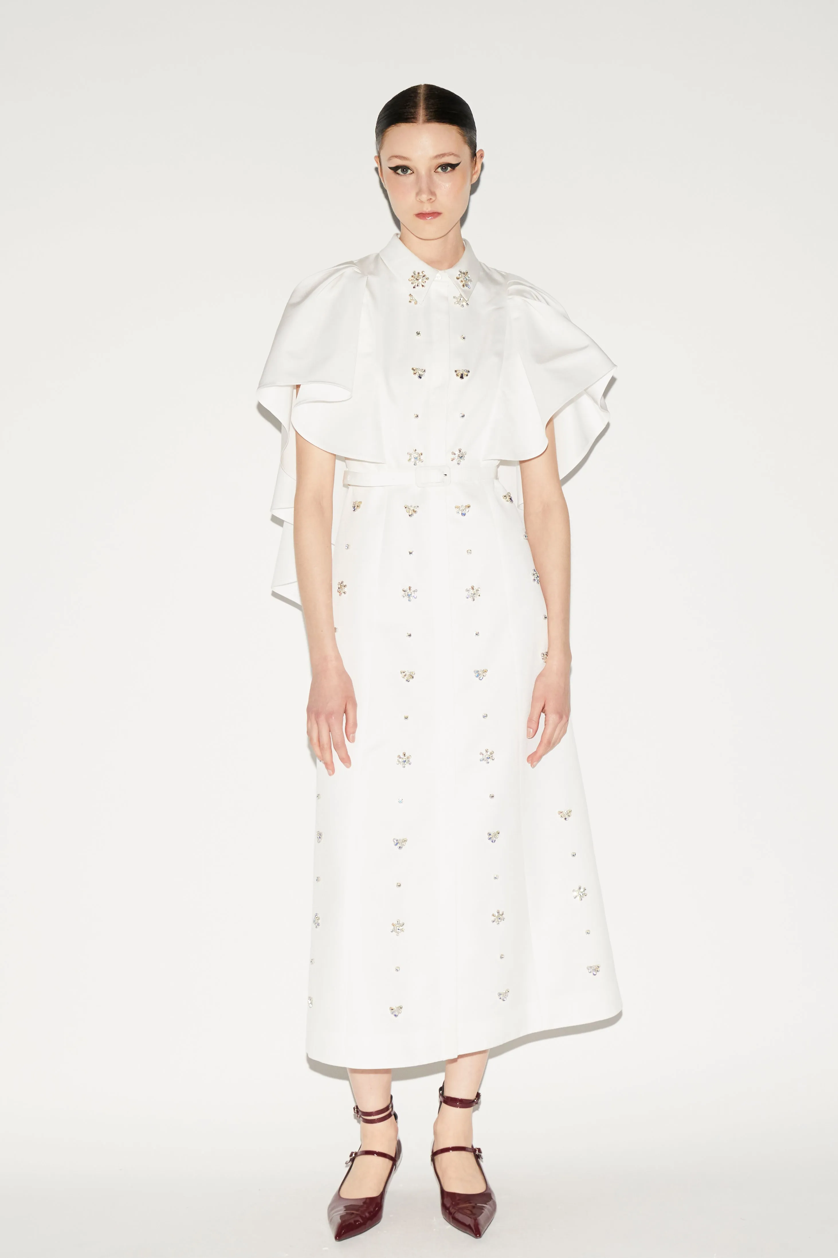 MAIRA DRESS WHITE EMBELLISHED FAILLE