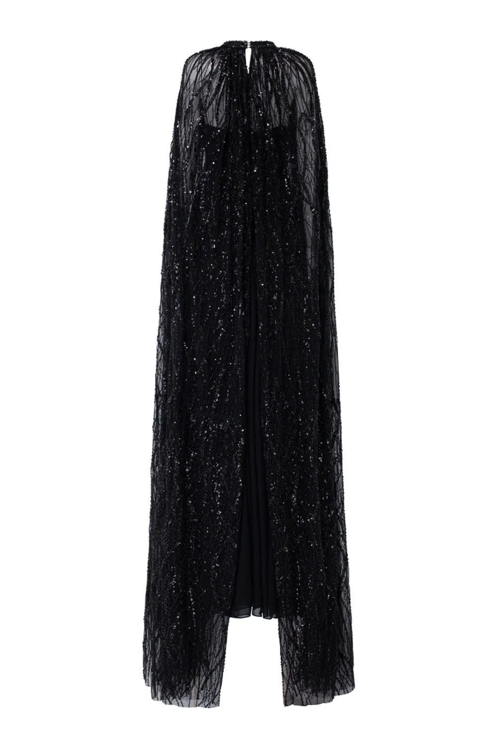 Maison Straight Pleated Neck Chiffon Floor Length Cape