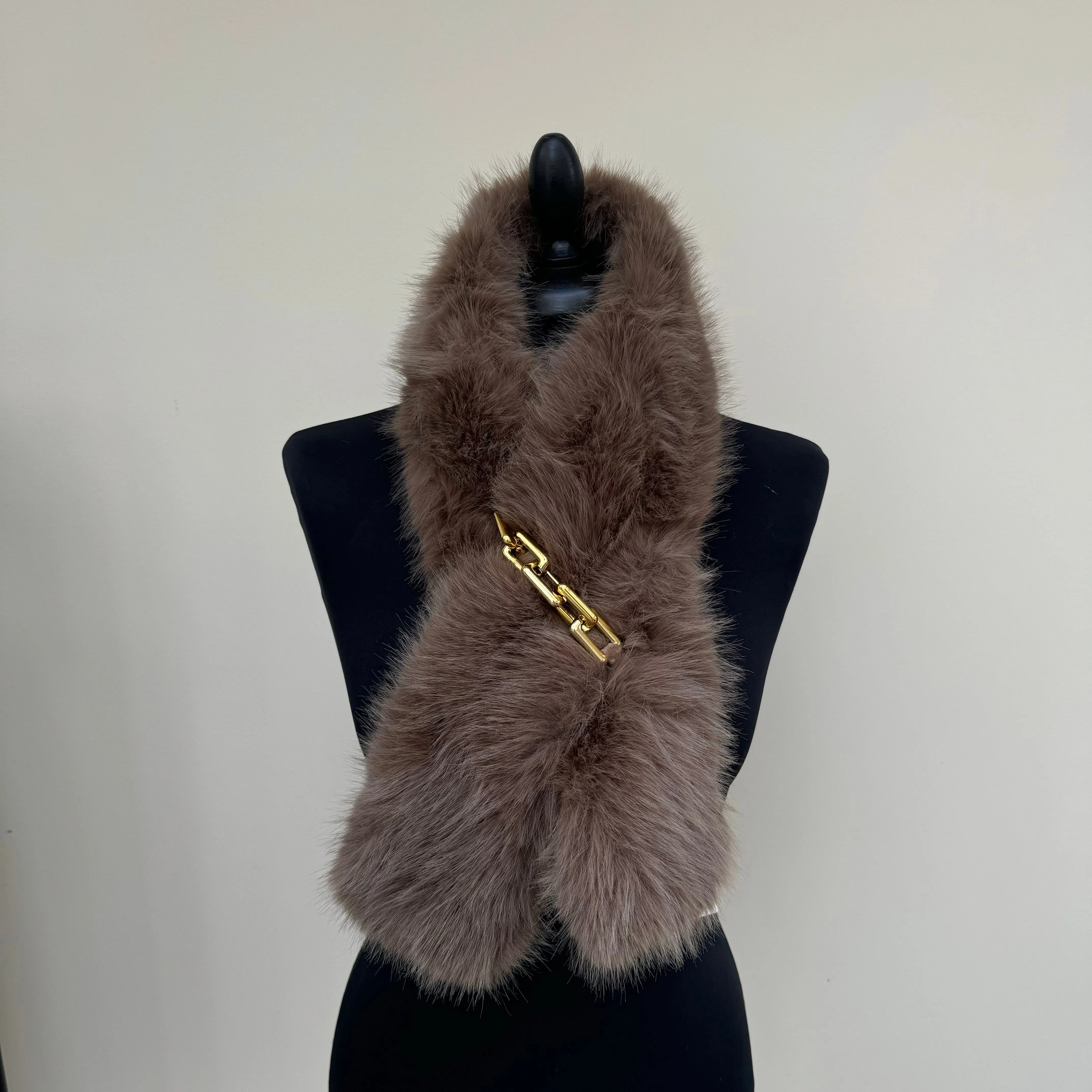 Malissa J Fur Collar Scarf with Gold Chain Strap