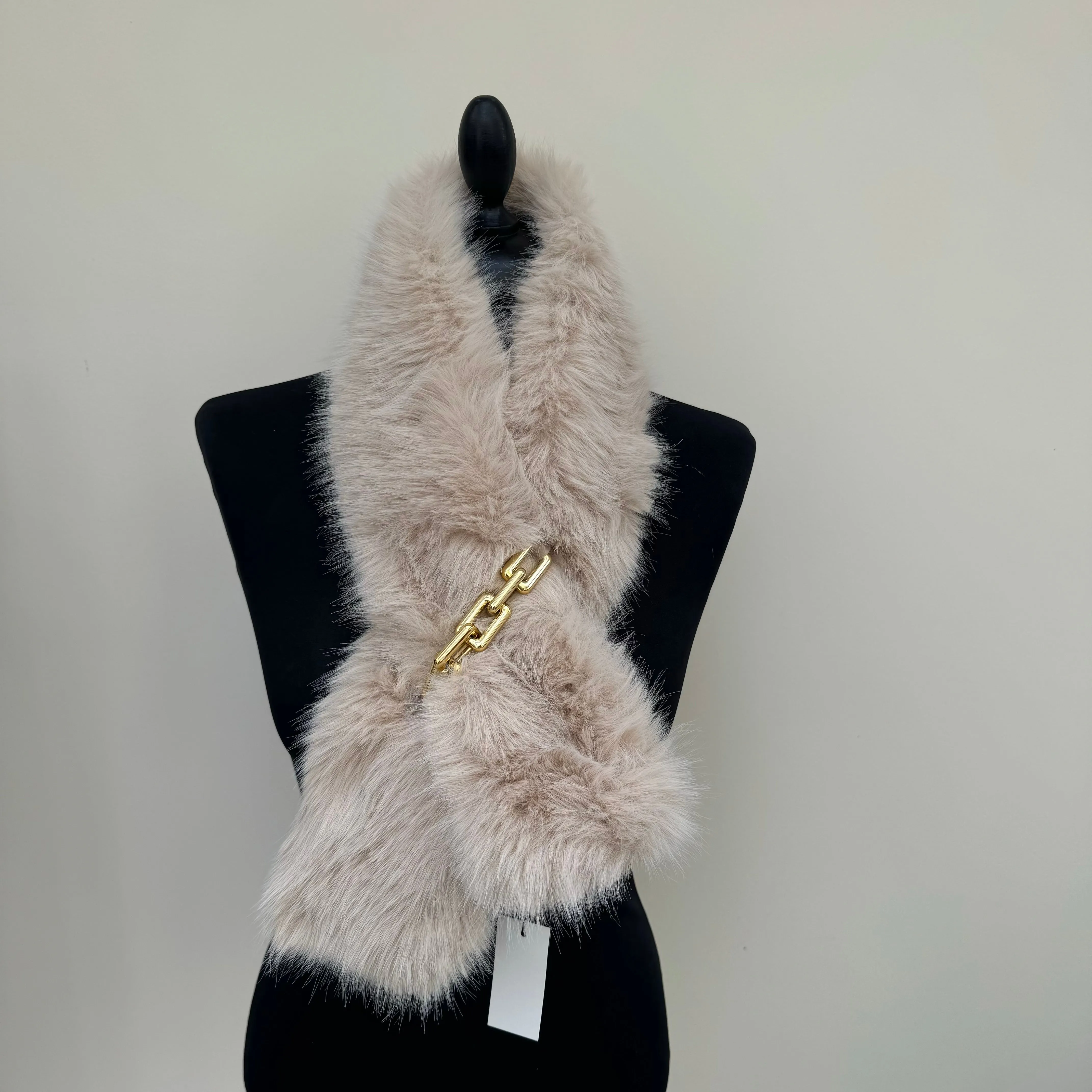 Malissa J Fur Collar Scarf with Gold Chain Strap