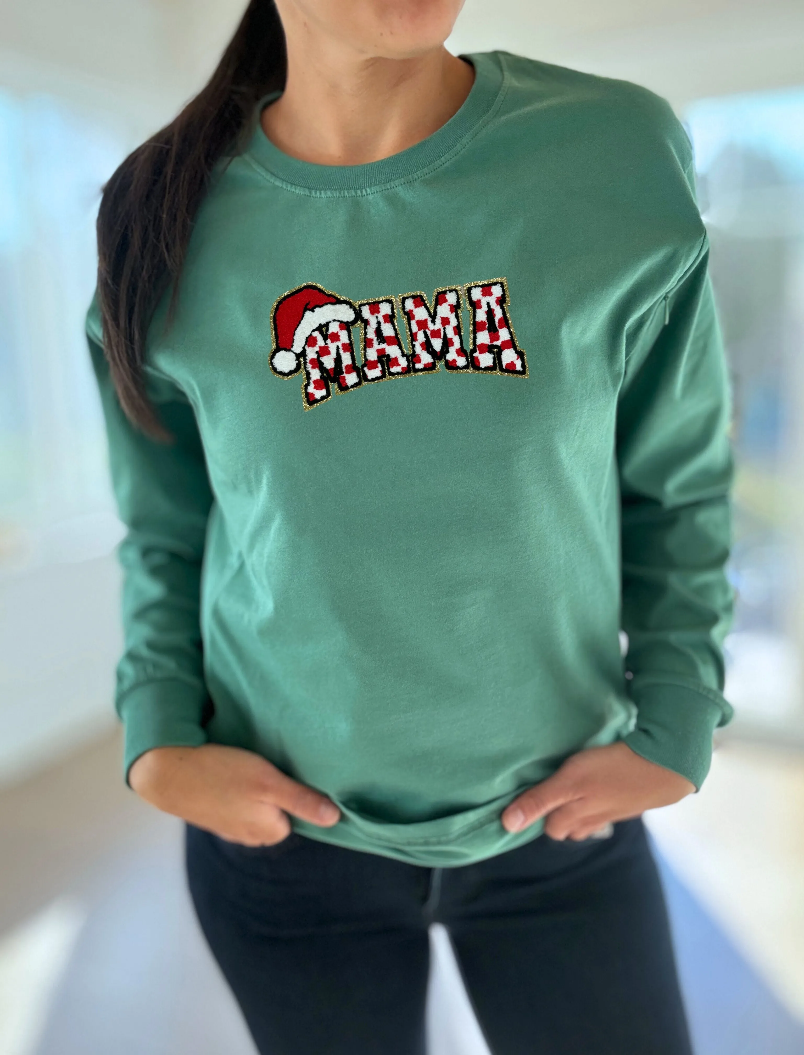 Mama Chenille Patch Long Sleeve Comfort Tee