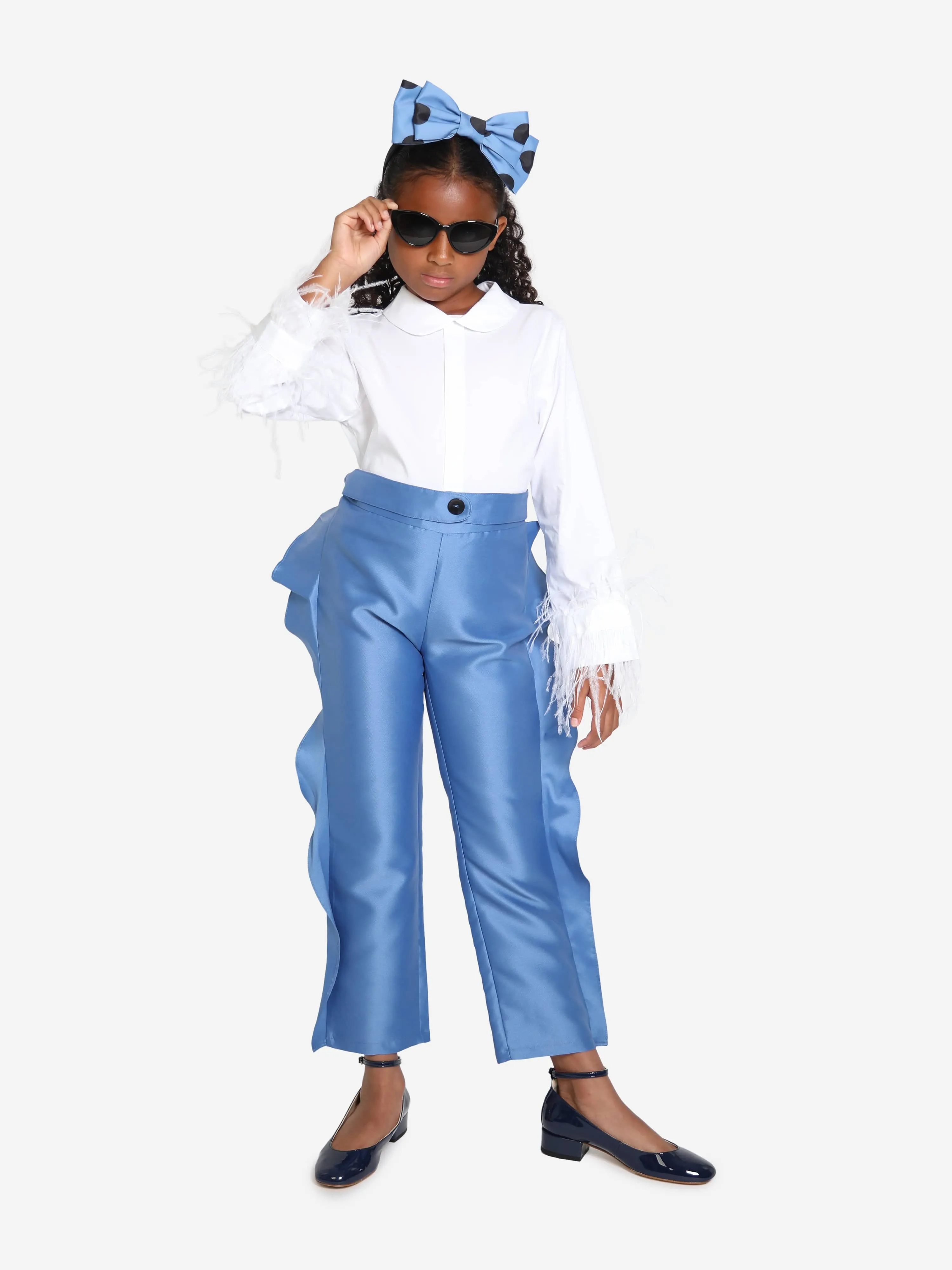 Mama Luma Girls Ruffle Trousers in Blue