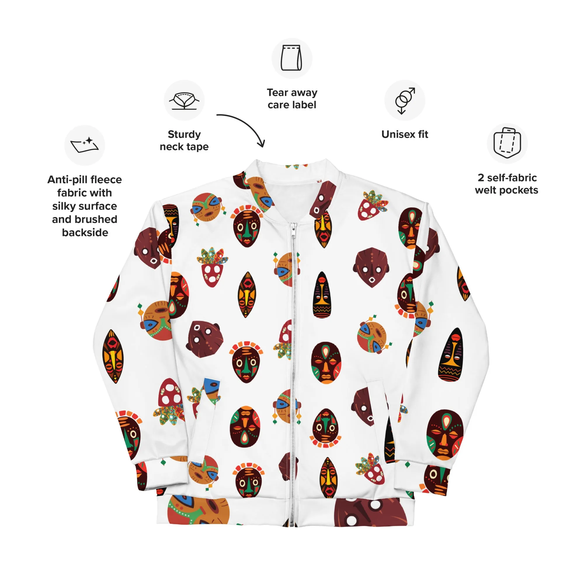 Mask Print Unisex Bomber Jacket