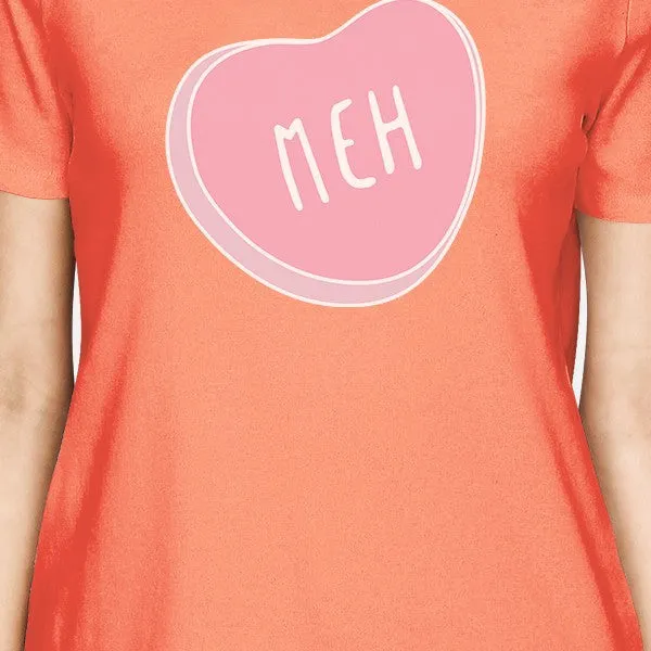 Meh Womens Peach T-shirt Lovely Heart Fun Gift Idea For Best Friend