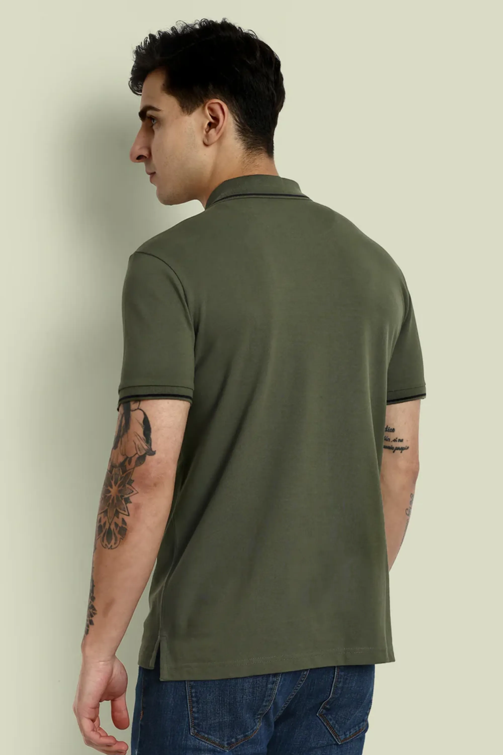 Men Military Olive Tipping Polo T-Shirt