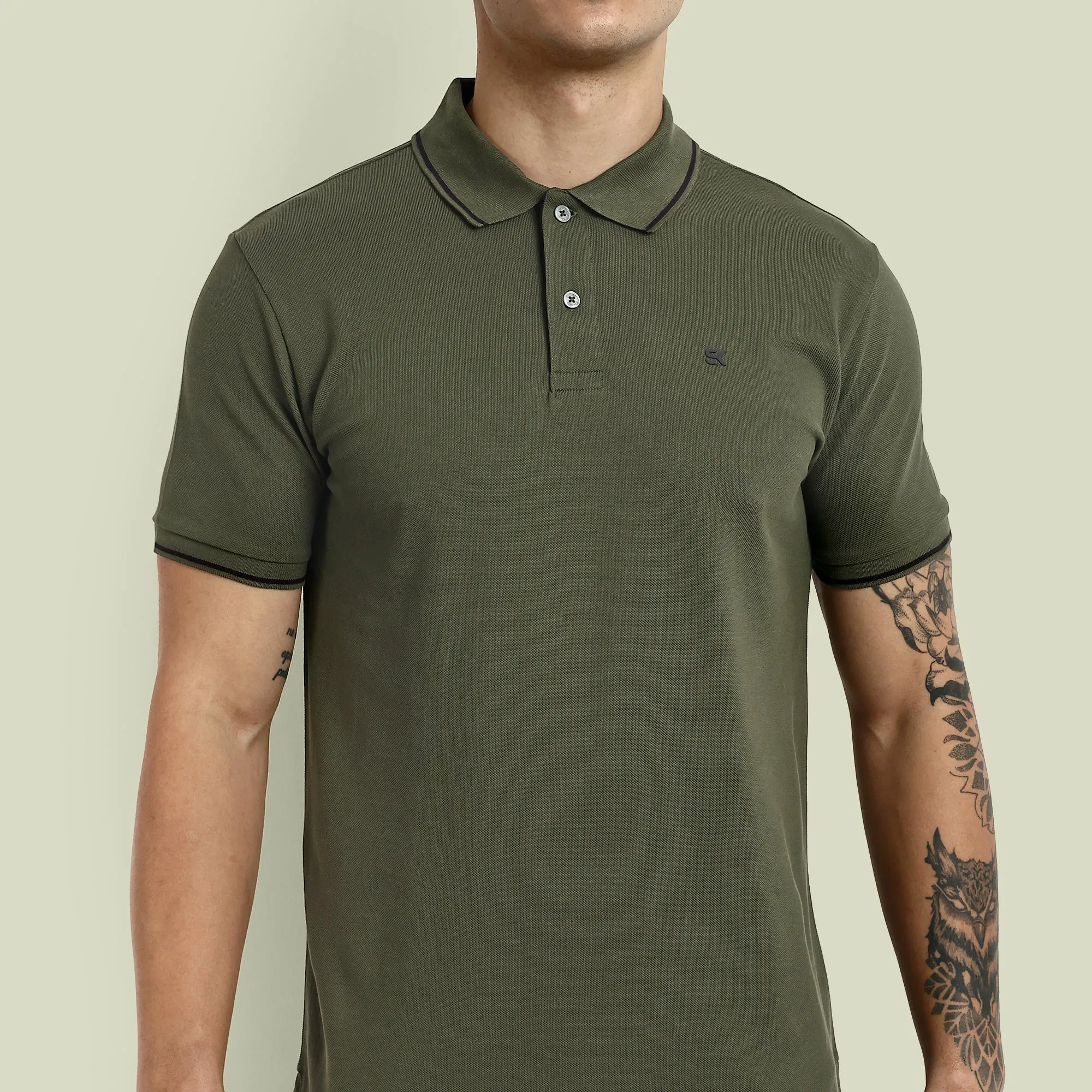 Men Military Olive Tipping Polo T-Shirt