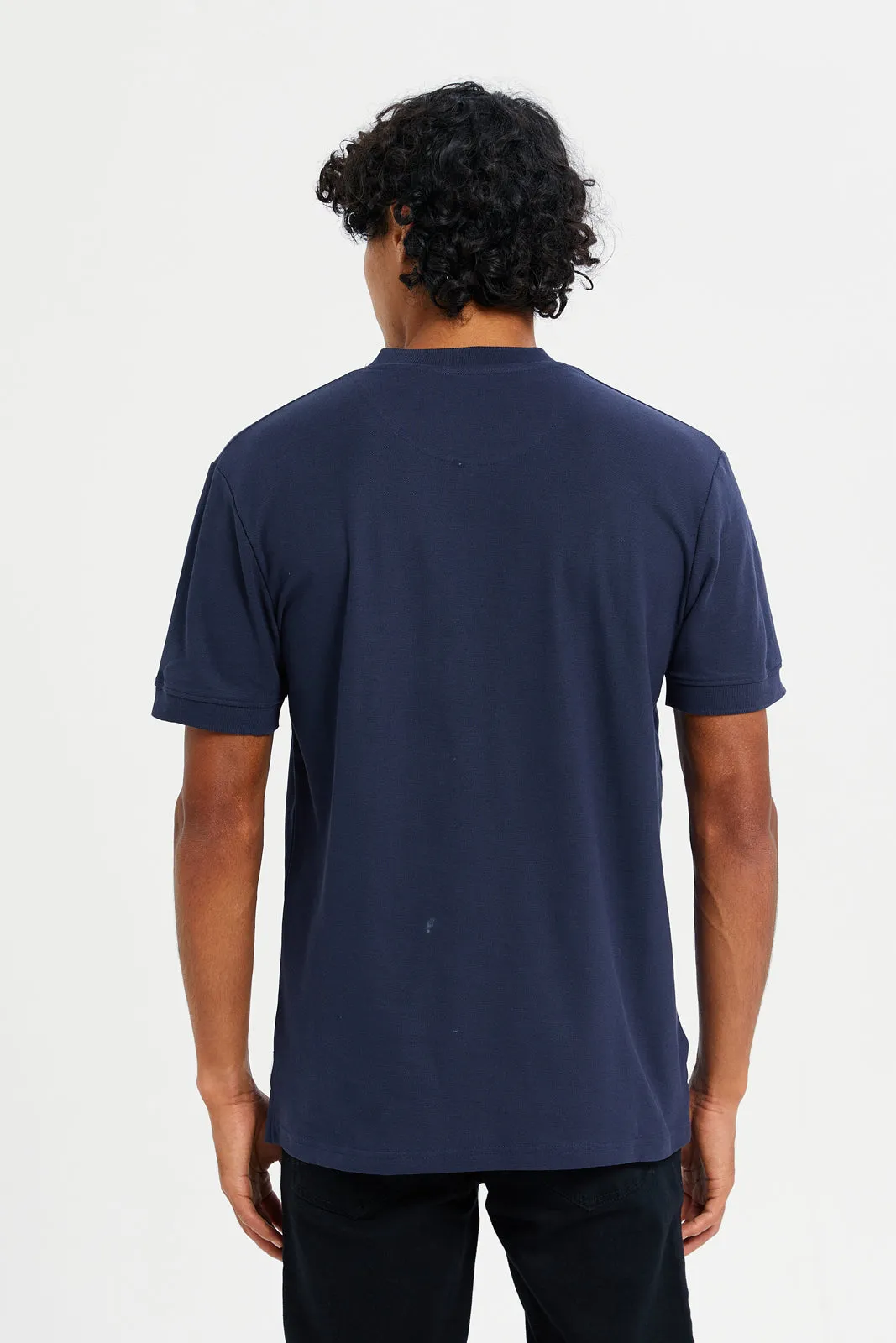 Men Navy Henley Polo Shirt